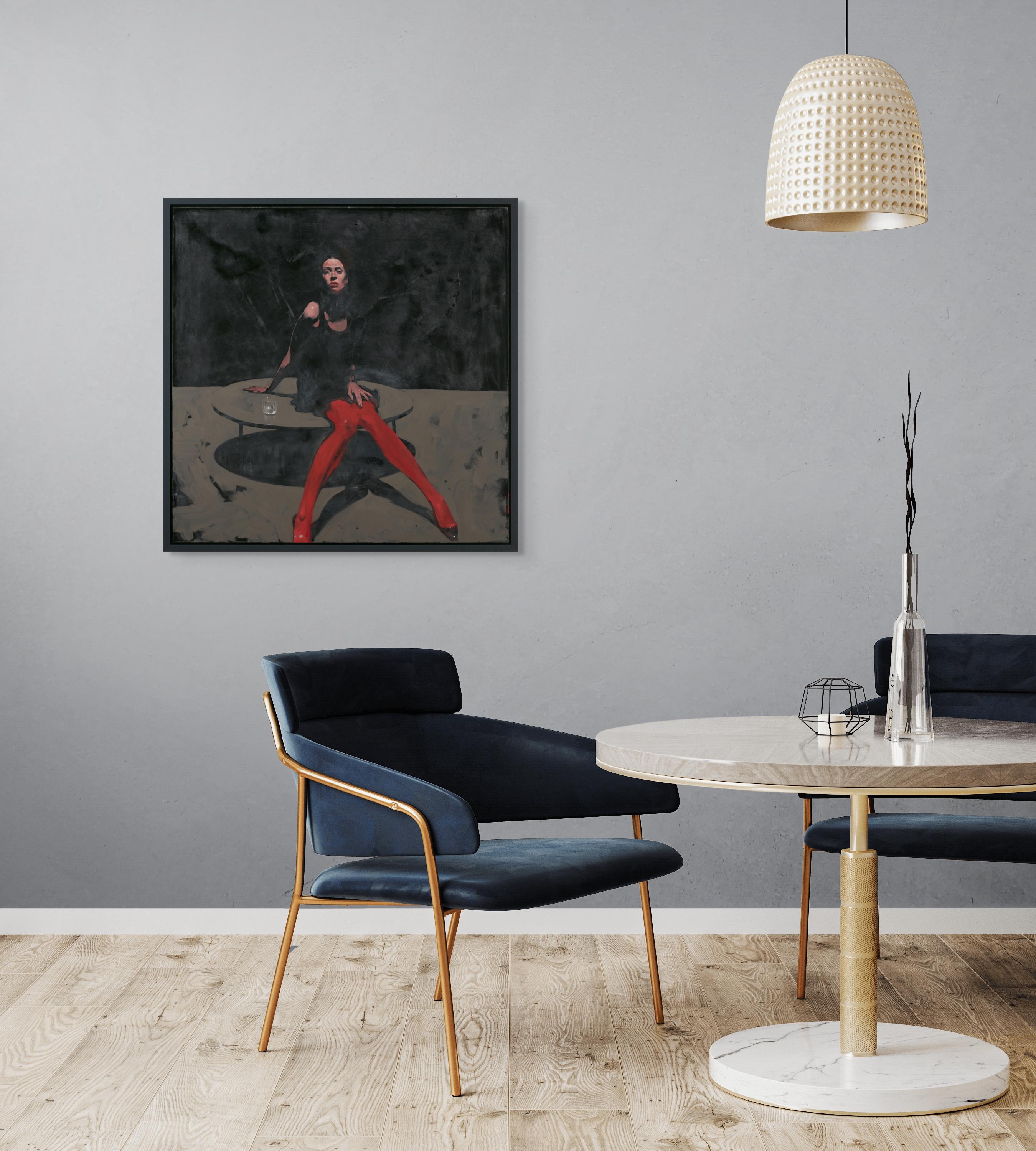 „Red Tights“ (2024) Originales Ölporträtgemälde von Michael Carson im Angebot 11