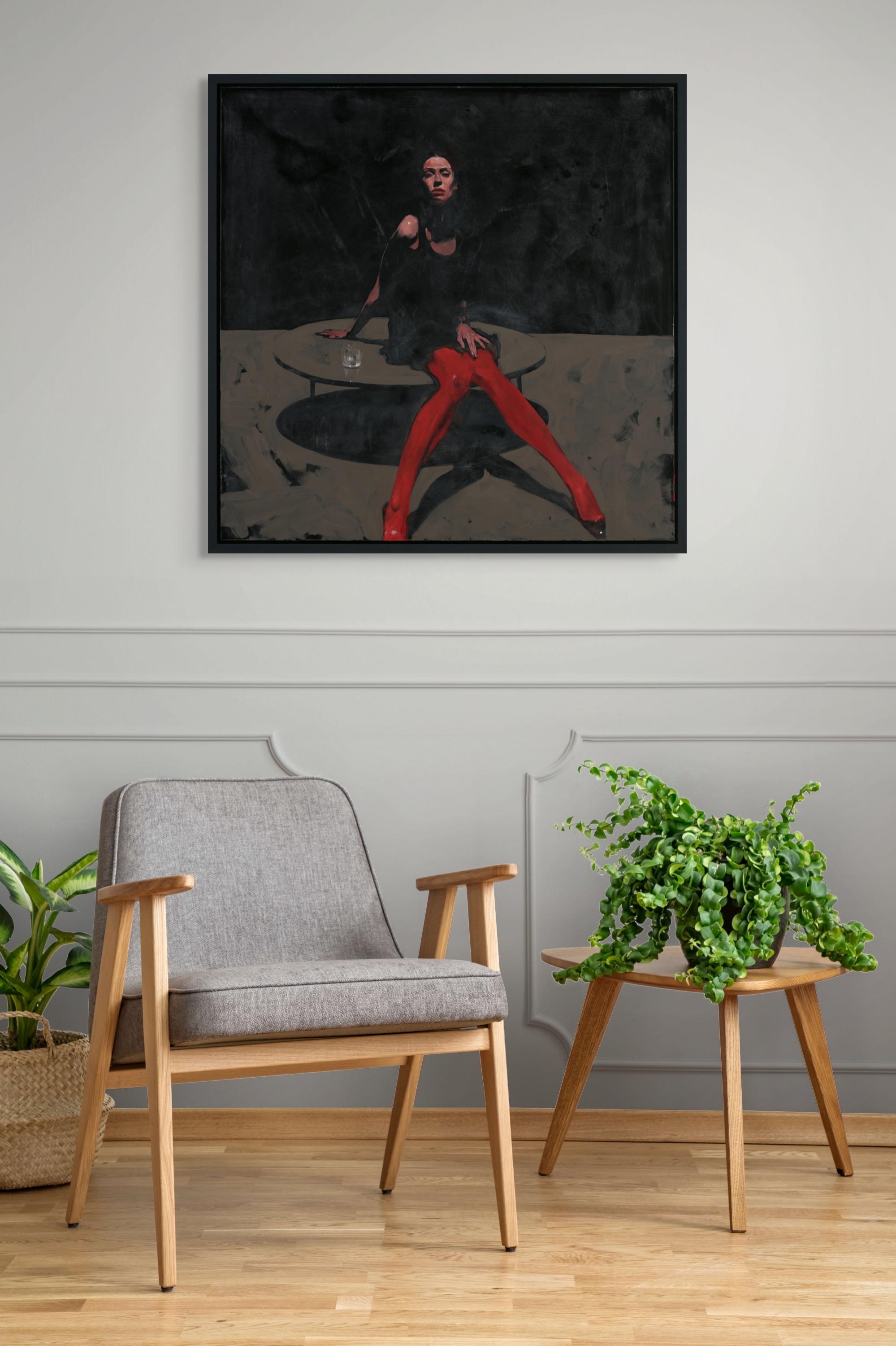 „Red Tights“ (2024) Originales Ölporträtgemälde von Michael Carson im Angebot 13