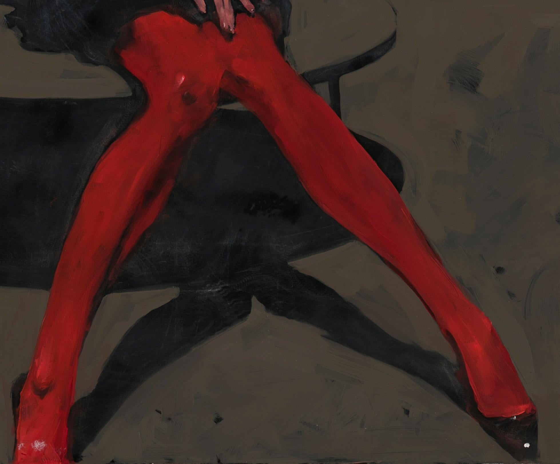 „Red Tights“ (2024) Originales Ölporträtgemälde von Michael Carson im Angebot 1