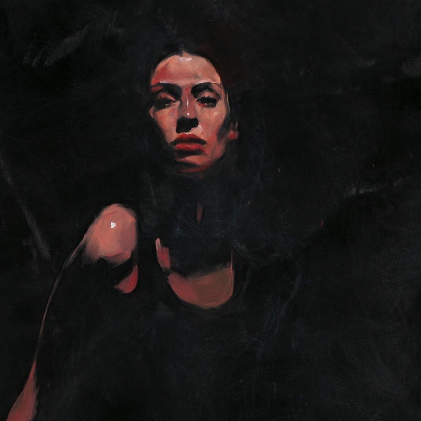 „Red Tights“ (2024) Originales Ölporträtgemälde von Michael Carson im Angebot 2