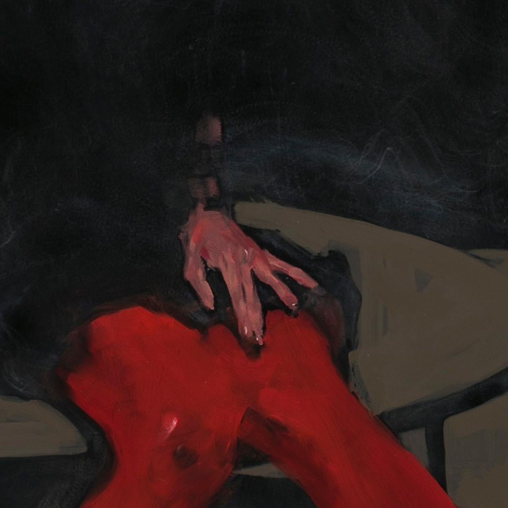„Red Tights“ (2024) Originales Ölporträtgemälde von Michael Carson im Angebot 3
