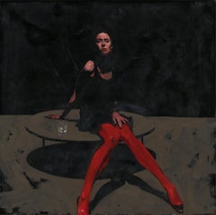"Michael Red Tights" (2024) Ritratto ad olio originale di Michael Carson
