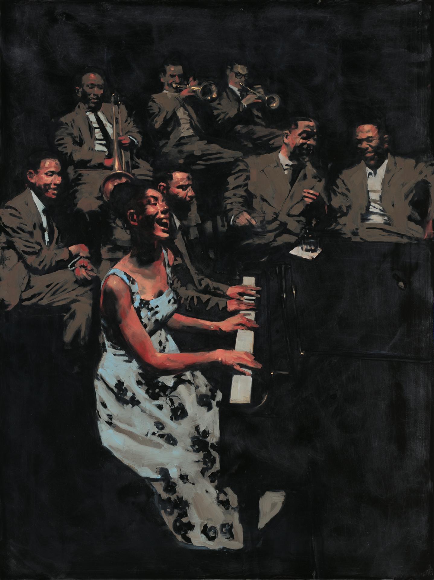 "Sittin' In" (2024) Ritratto ad olio originale di Michael Carson