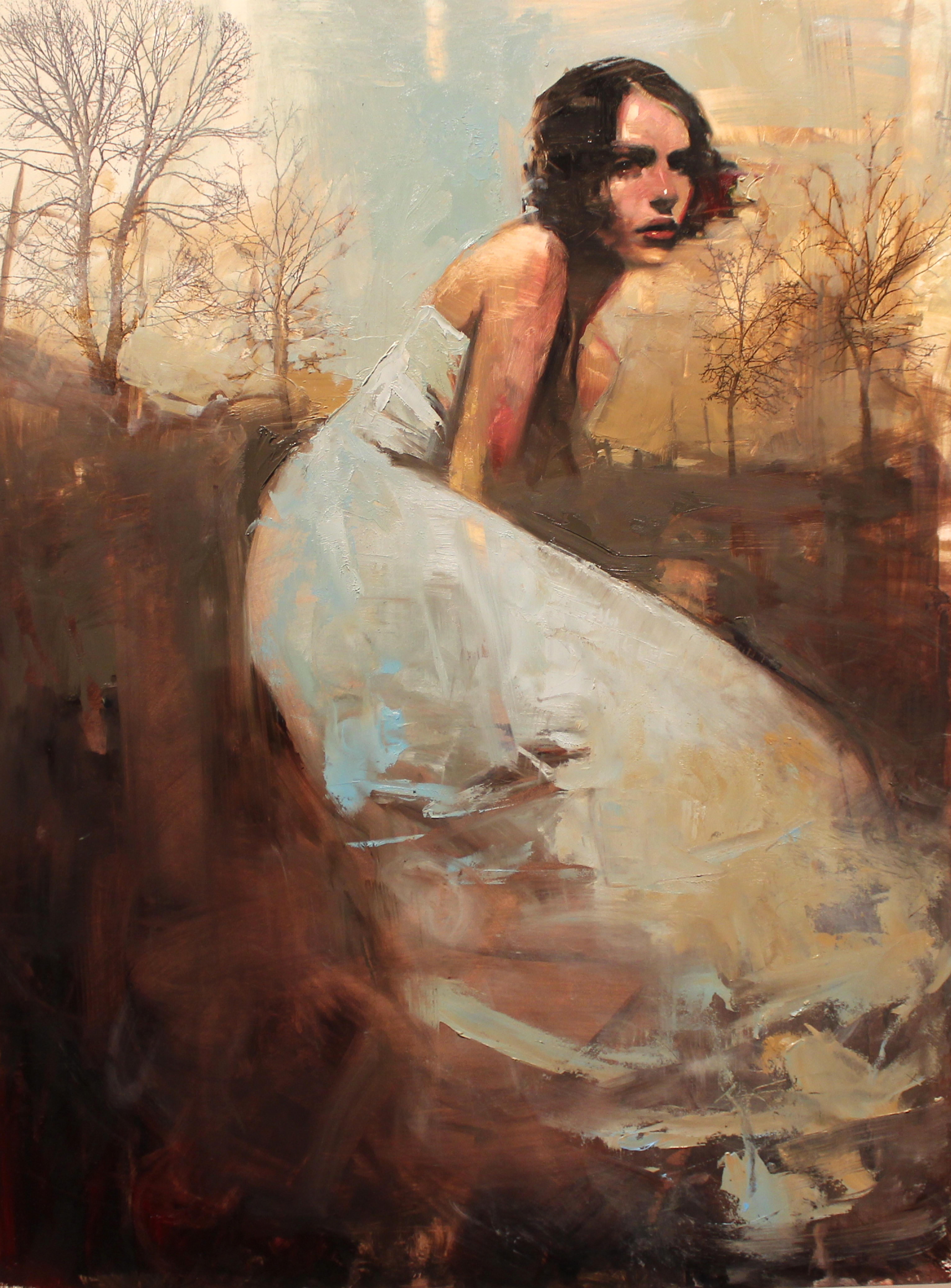 Michael Carson Portrait Painting - "Sticks & Blue Dress"