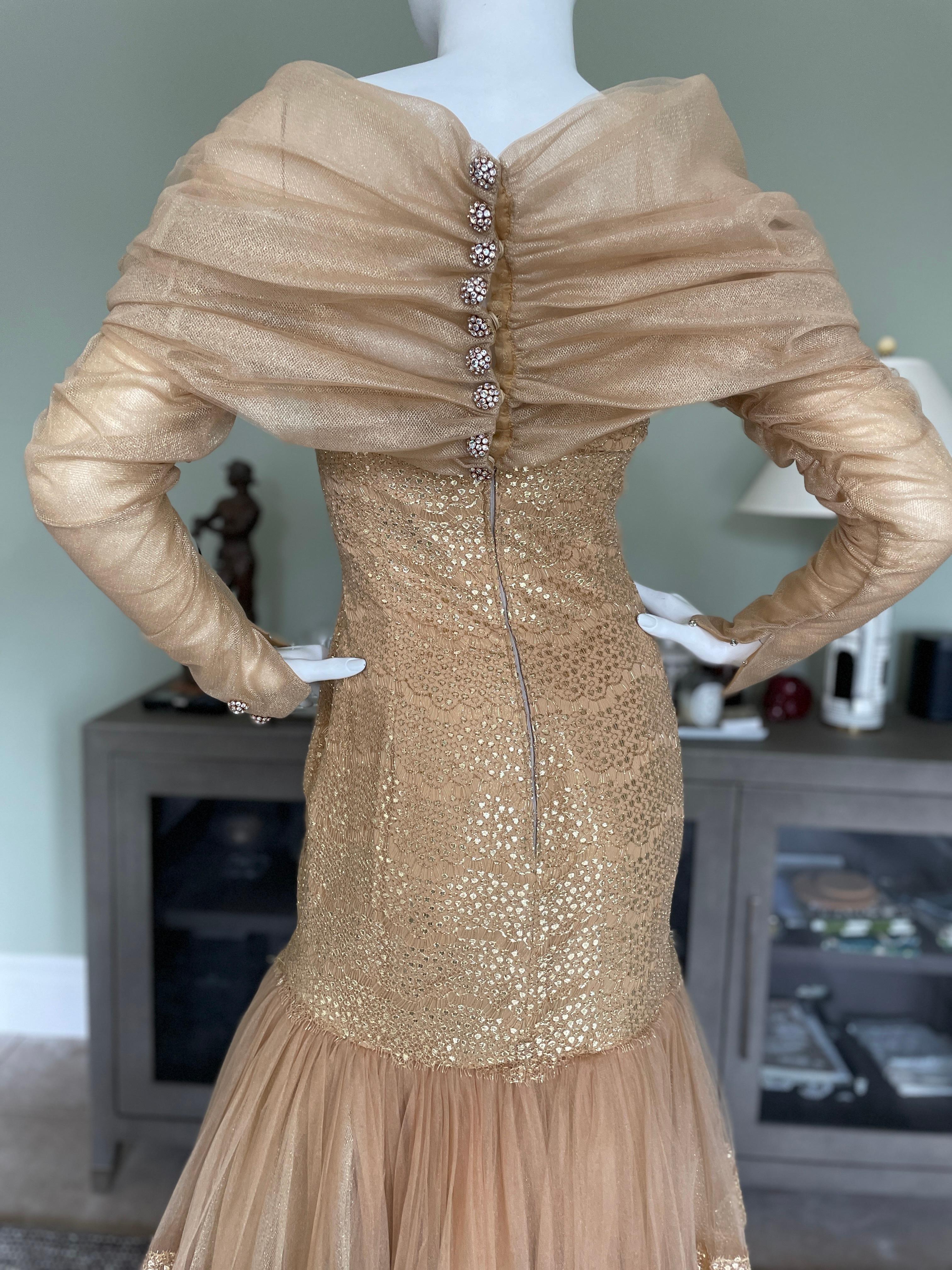Michael Casey Couture 1980's Exquisite Gold Mermaid Ball Gown For Sale 8