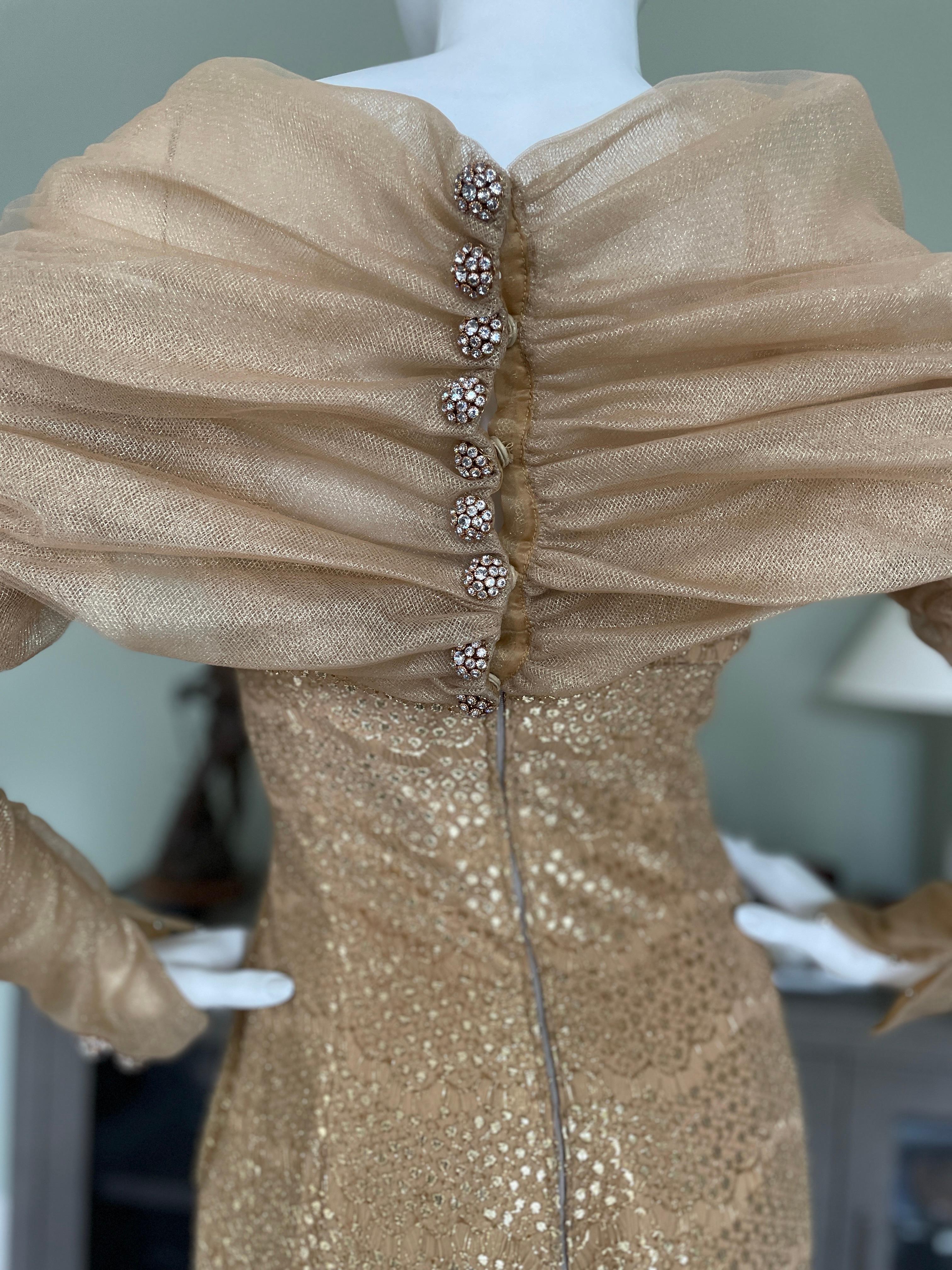 Michael Casey Couture 1980's Exquisite Gold Mermaid Ball Gown For Sale 9