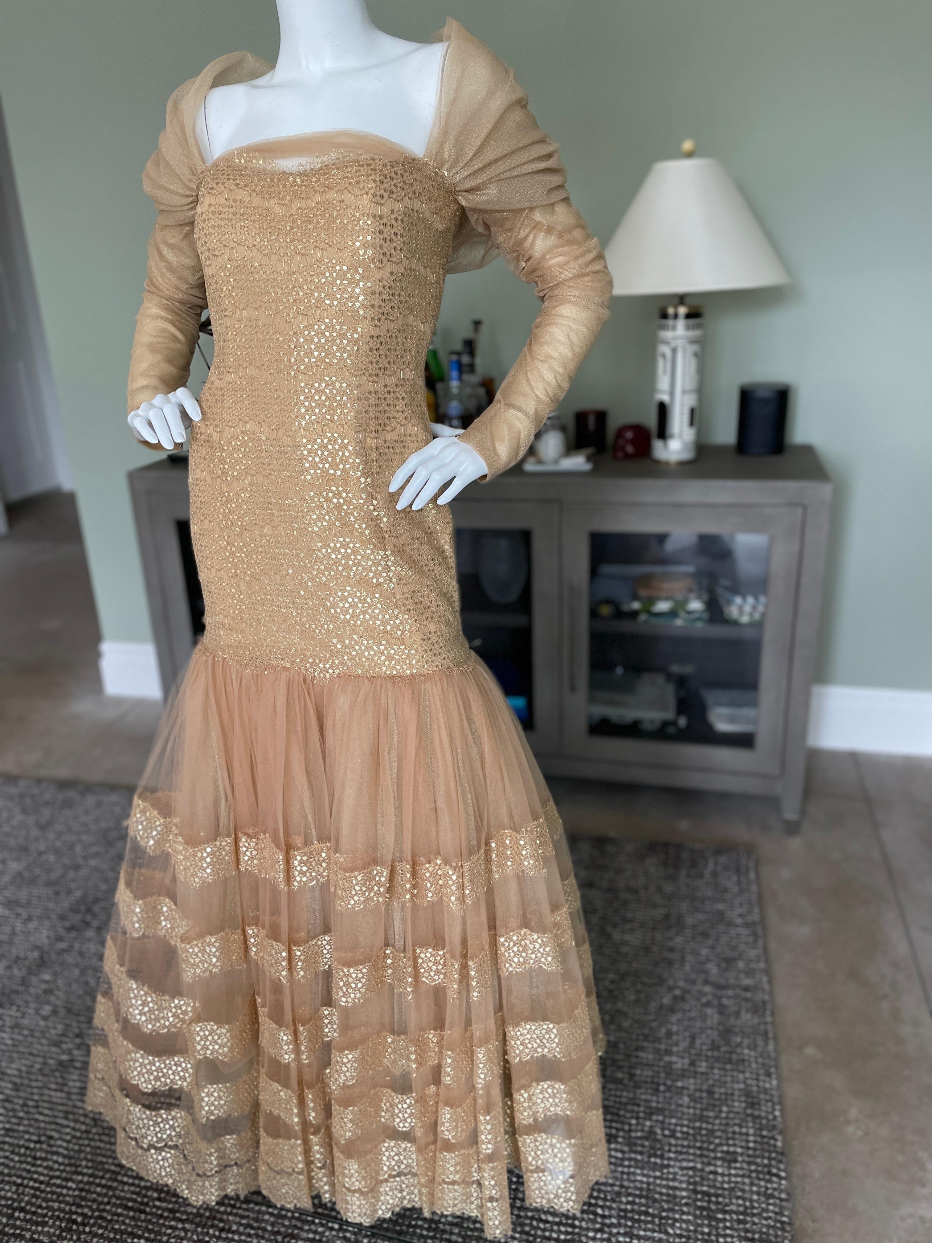 Michael Casey Couture 1980's Exquisite Gold Mermaid Ball Gown In Excellent Condition For Sale In Cloverdale, CA