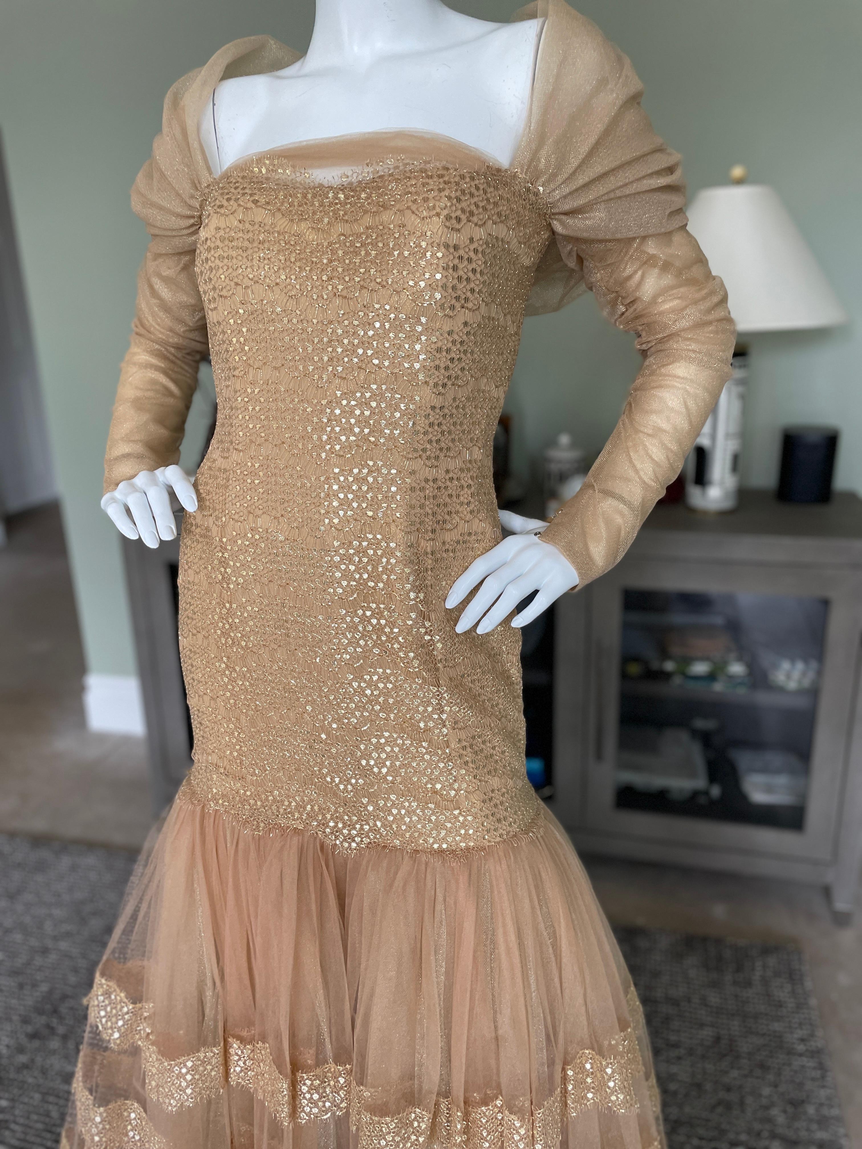 Women's Michael Casey Couture 1980's Exquisite Gold Mermaid Ball Gown For Sale