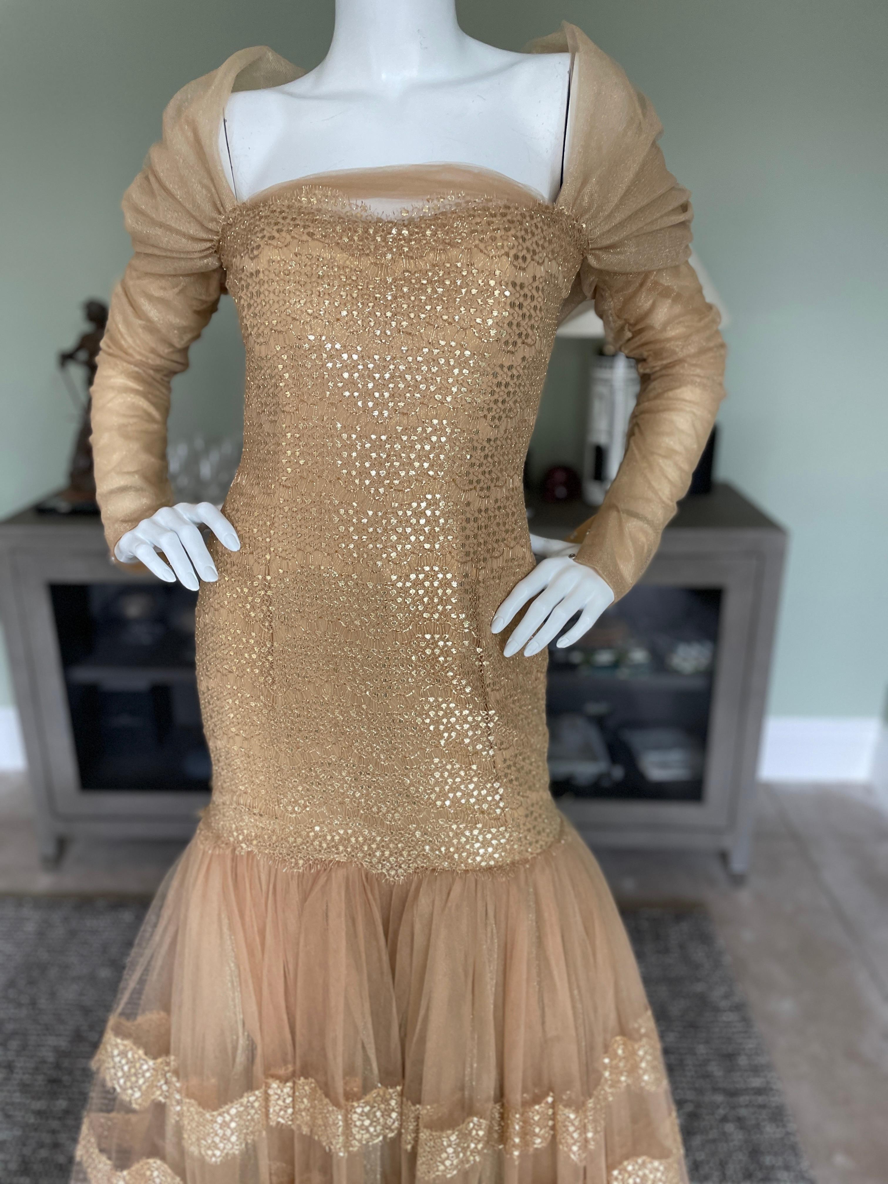 Michael Casey Couture 1980's Exquisite Gold Mermaid Ball Gown For Sale 1