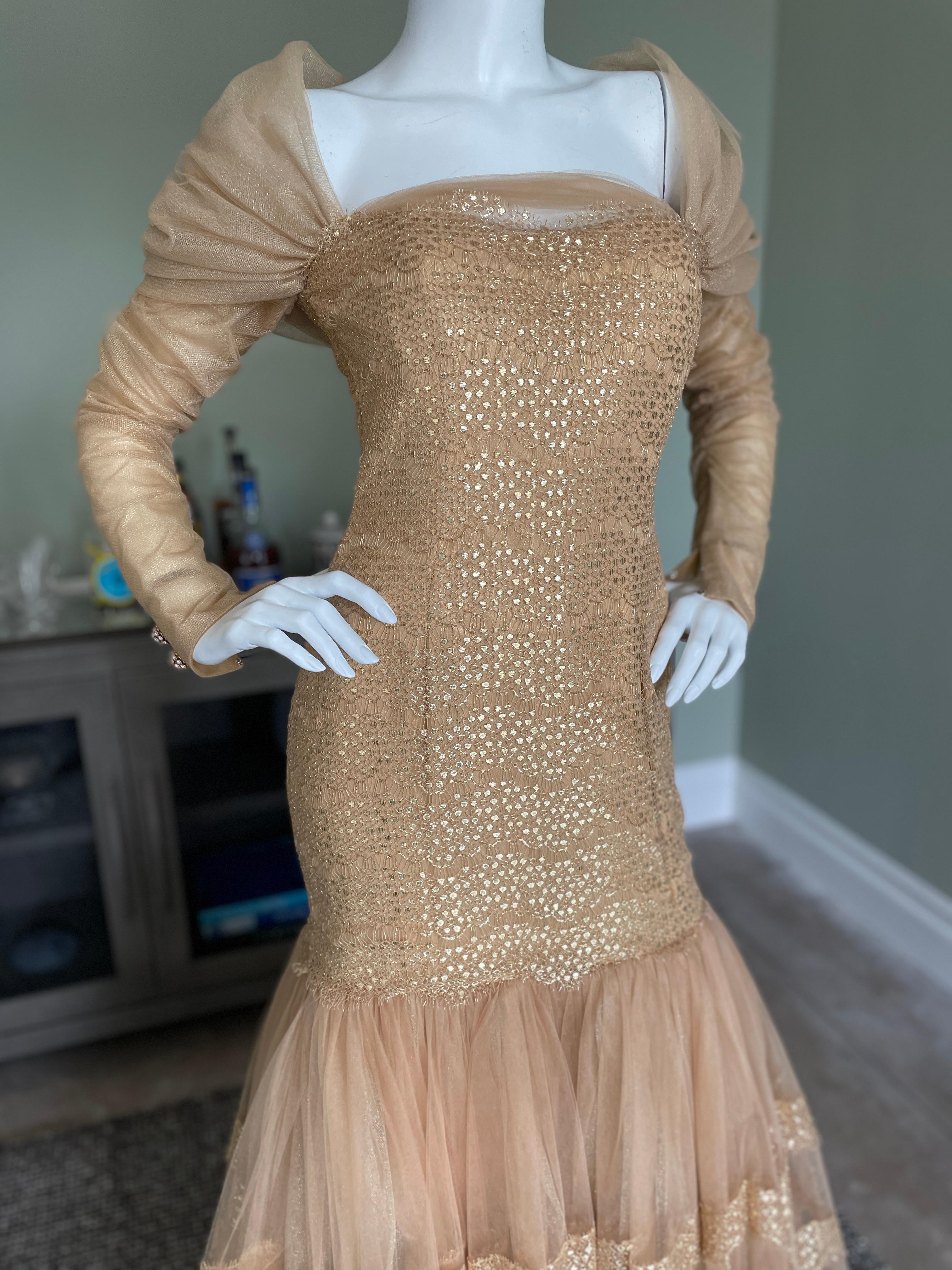 Michael Casey Couture 1980's Exquisite Gold Mermaid Ball Gown For Sale 2