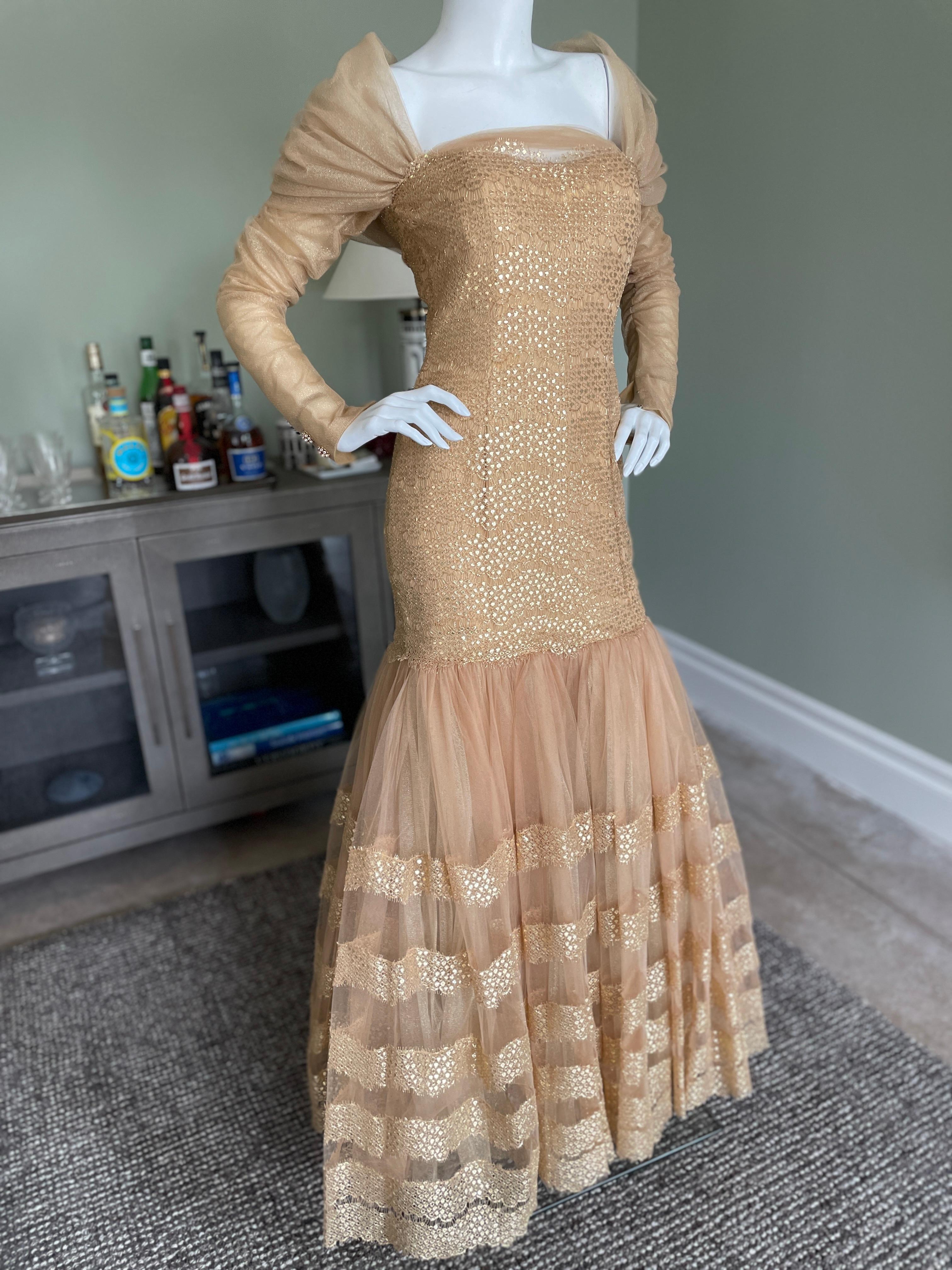 Michael Casey Couture 1980's Exquisite Gold Mermaid Ball Gown For Sale 3