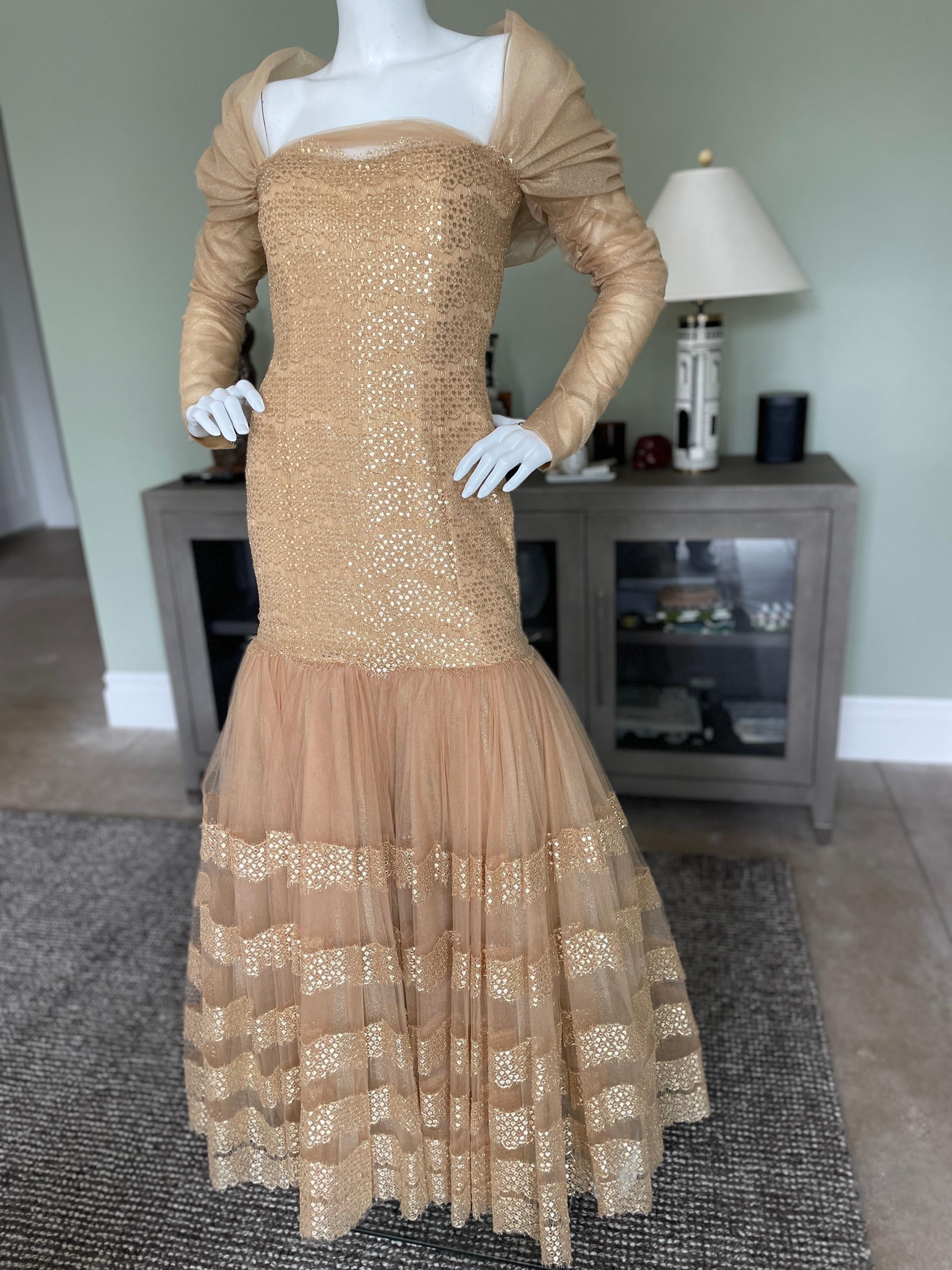 Michael Casey Couture 1980's Exquisite Gold Mermaid Ball Gown For Sale 4