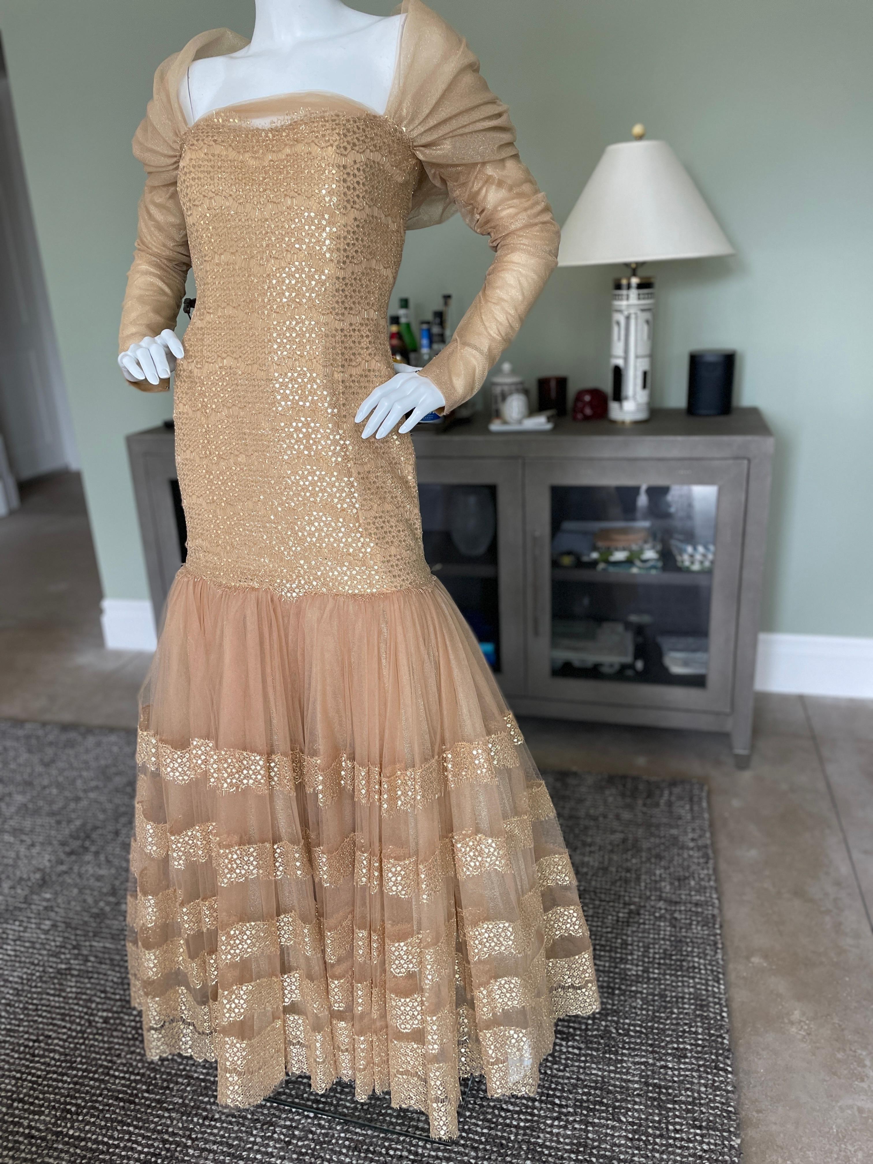 Michael Casey Couture 1980's Exquisite Gold Mermaid Ball Gown For Sale 5