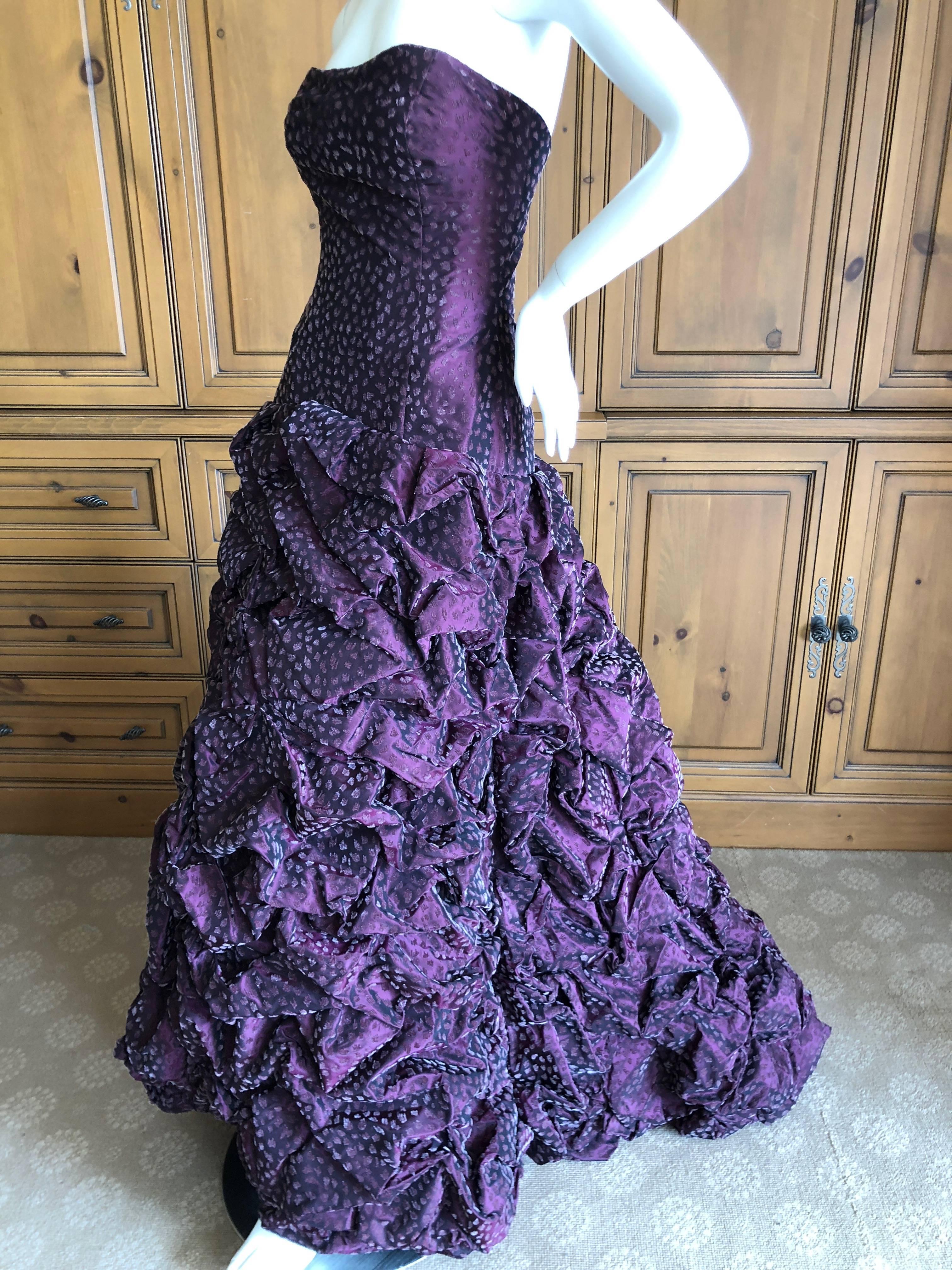 Michael Casey Couture Neiman Marcus '80's Purple Flocked Velvet Strapless Gown In Excellent Condition For Sale In Cloverdale, CA
