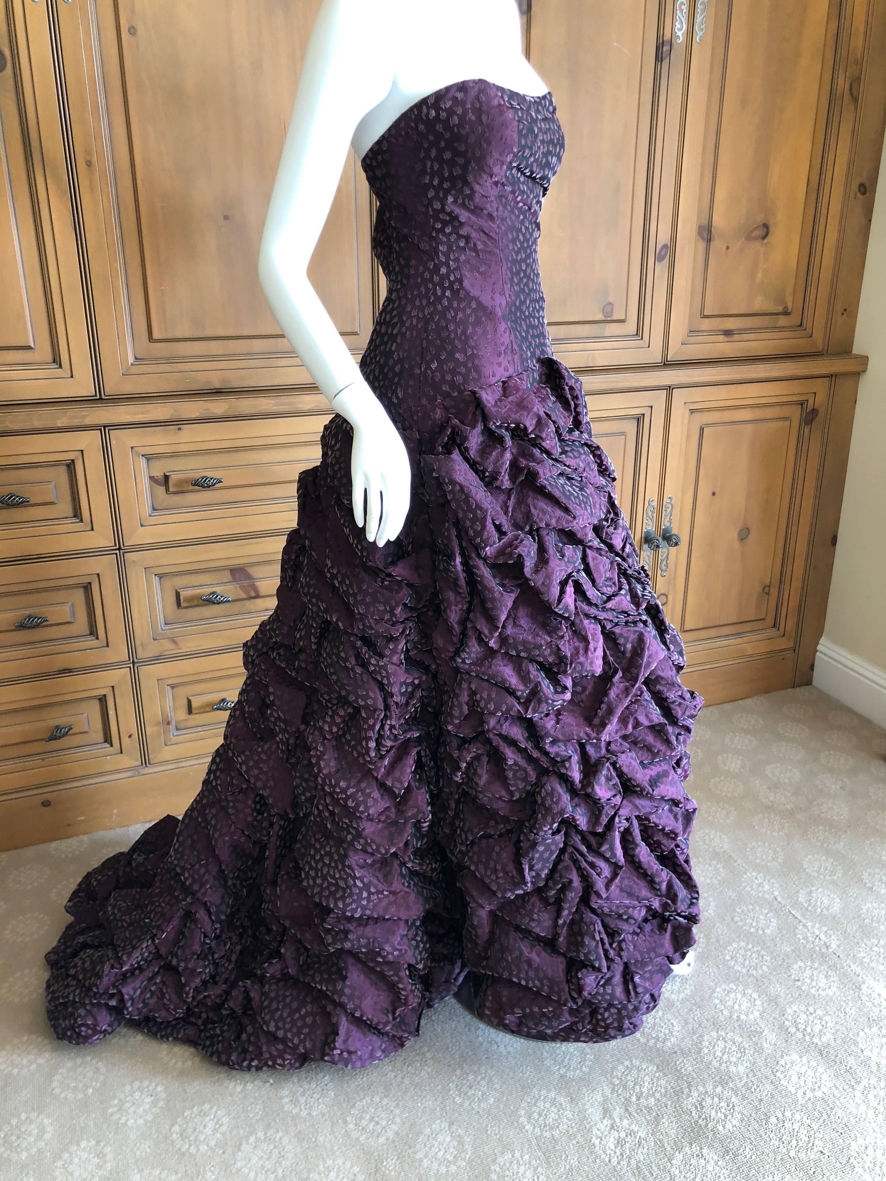 Women's Michael Casey Couture Neiman Marcus '80's Purple Flocked Velvet Strapless Gown For Sale