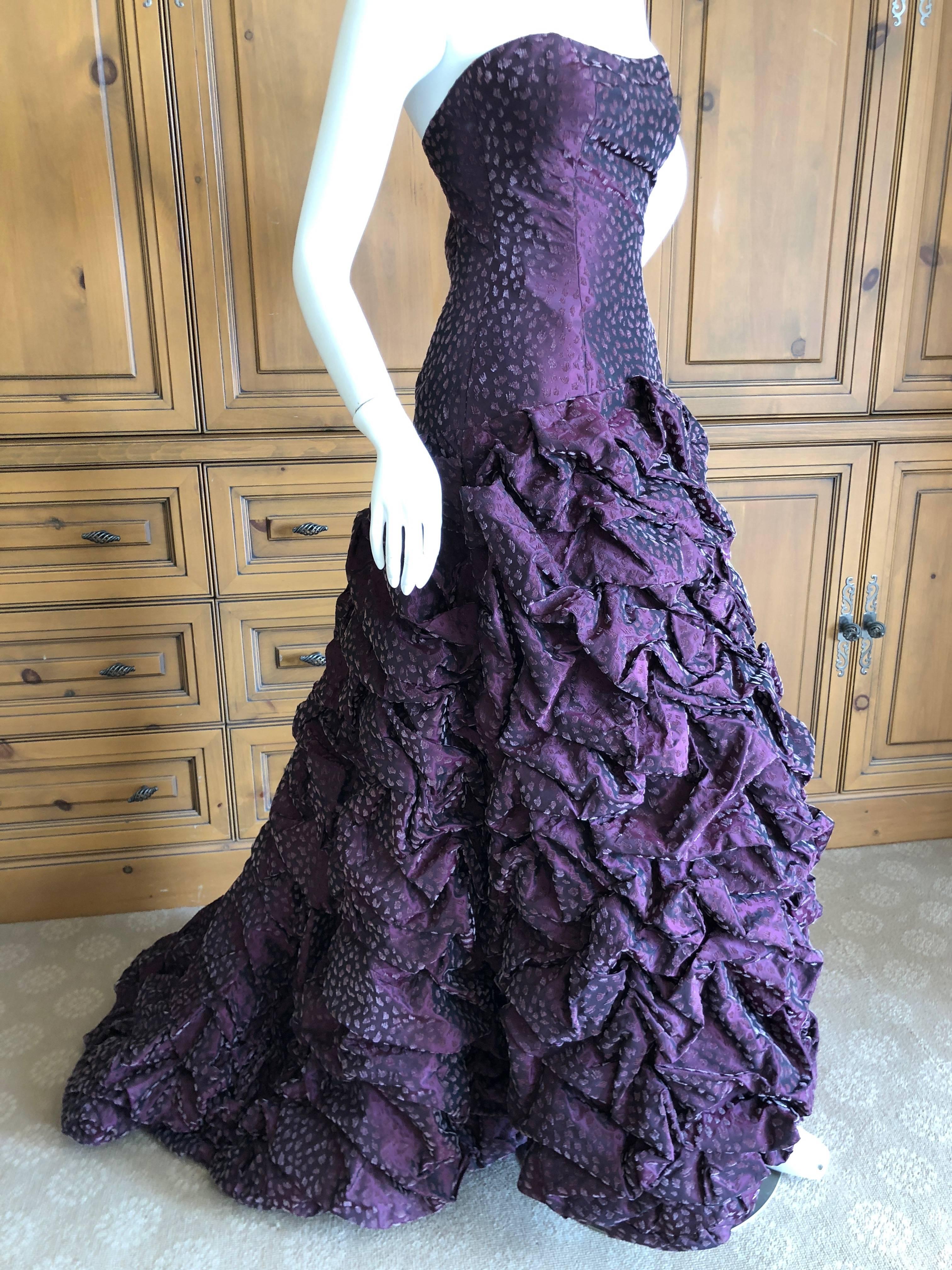 Michael Casey Couture Neiman Marcus '80's Purple Flocked Velvet Strapless Gown For Sale 1