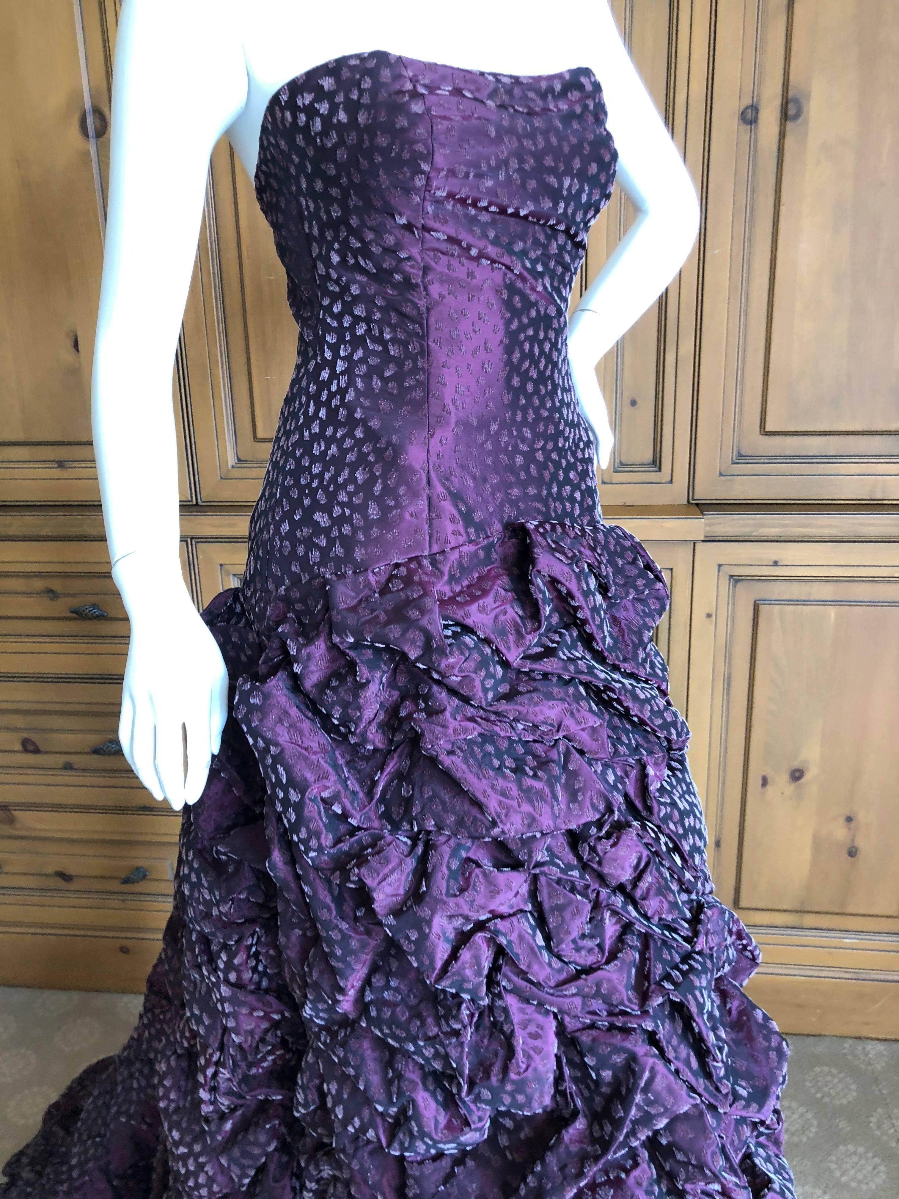 Michael Casey Couture Neiman Marcus '80's Purple Flocked Velvet Strapless Gown For Sale 2