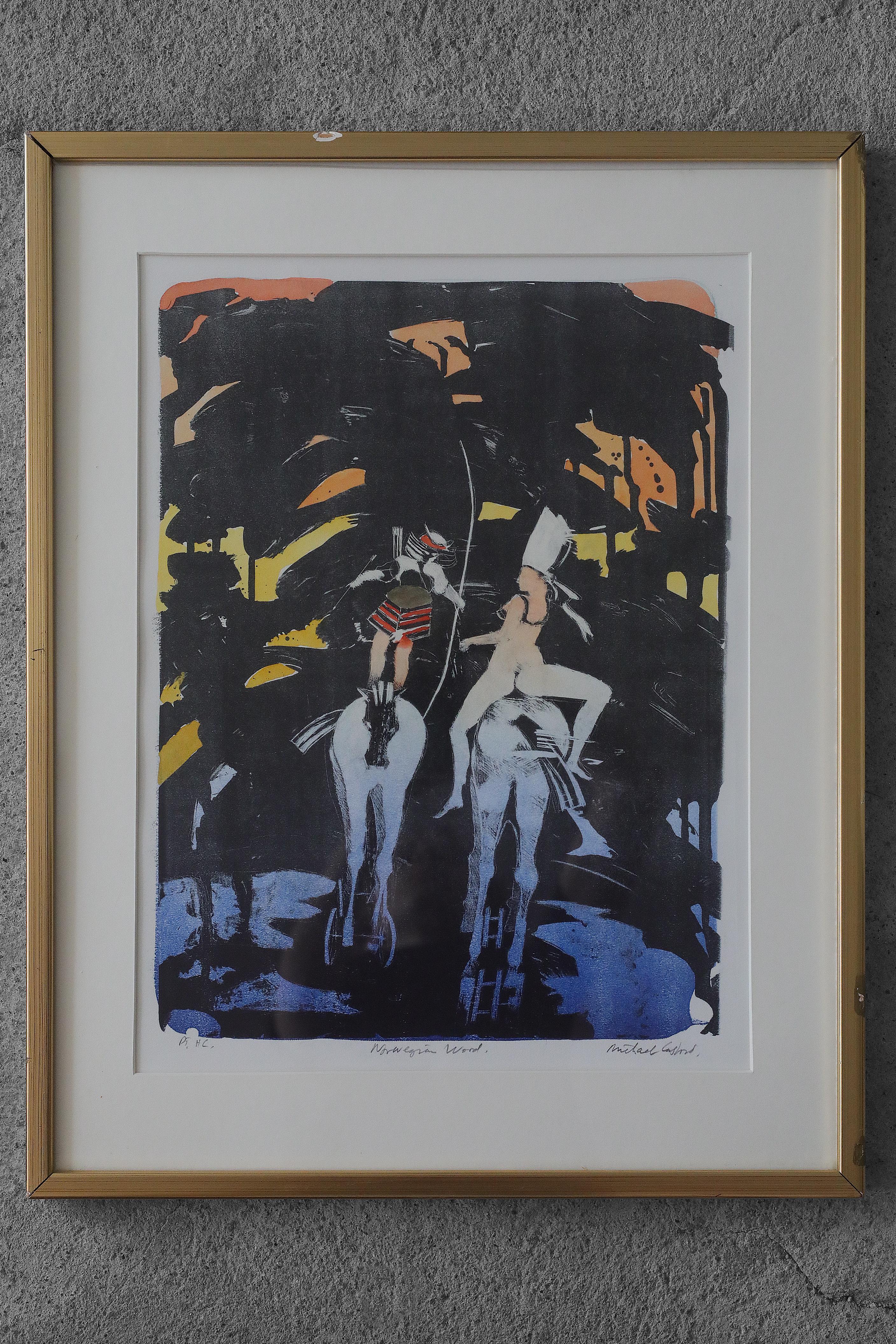 Mid-Century Modern Michael Casford, Norwegian Word, Color Lithography, Framed For Sale