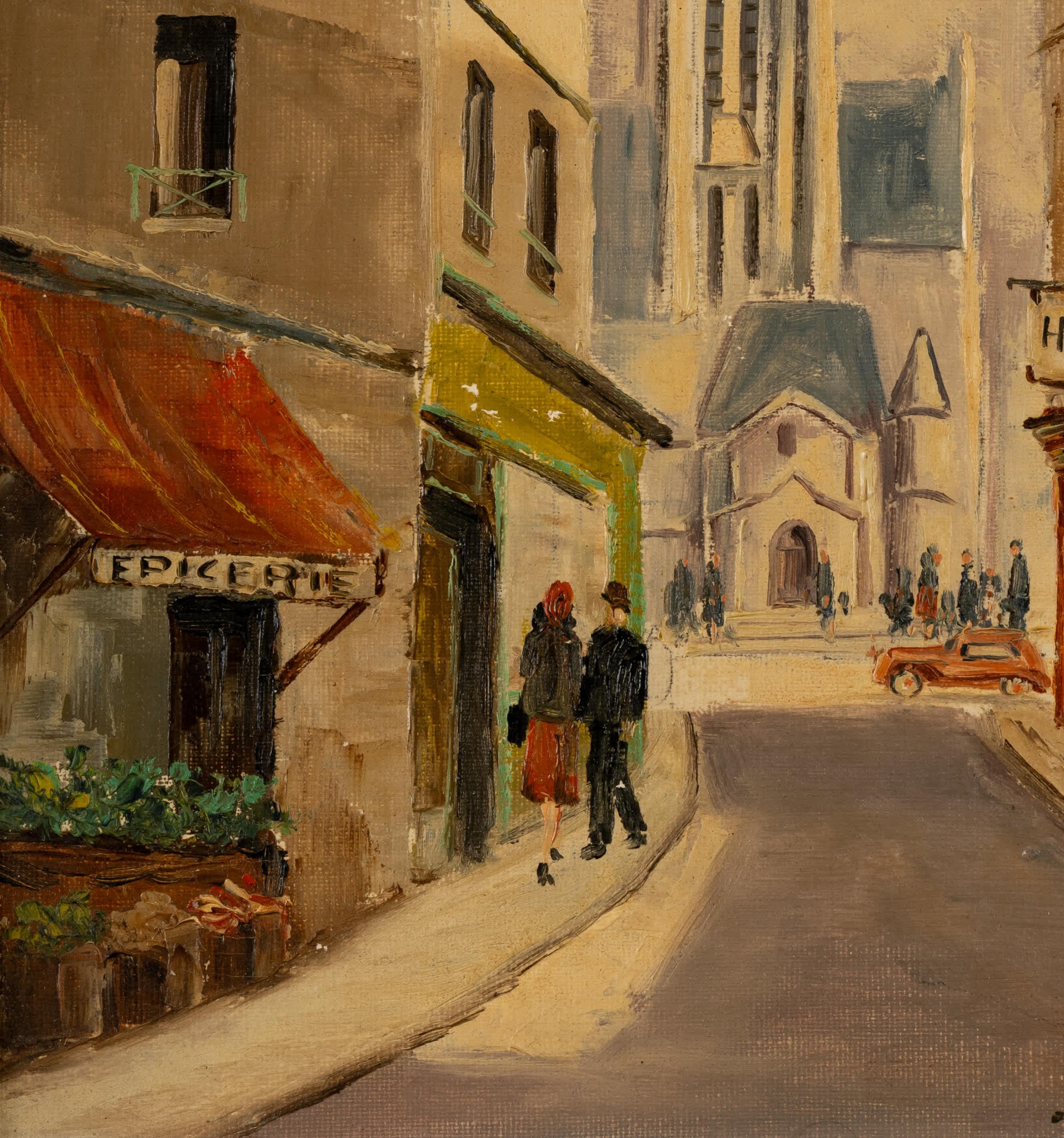 Michael Catelein
Franzose, geboren 1907
Pariser Straßenszene mit Eglise St. Etienne du Mont

Öl auf Leinwand
9 ½ mal 13 Zoll, mit Rahmen 13 ¾ mal 17 ½ Zoll
Signiert unten rechts

Französischer Künstler, geboren in Paris im Mai 1907. Nach einem