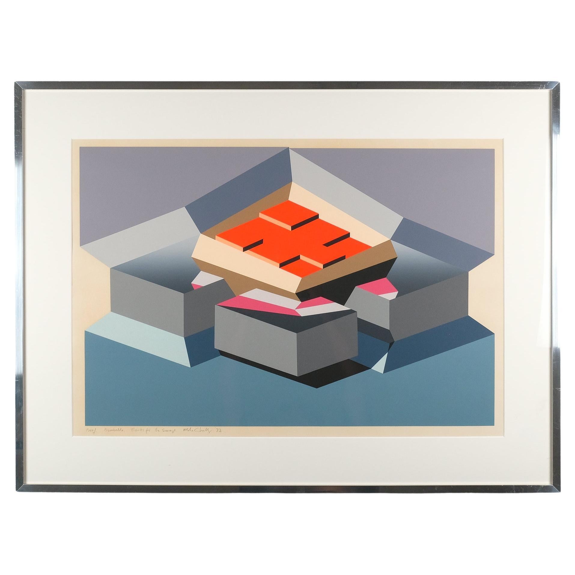 Michael Challenger "Divisable" Serigrafía Op-Art, Prueba de artista, 1972