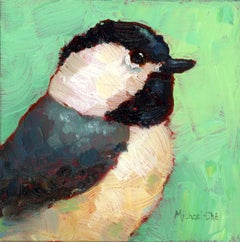 "It's Game Time" Small Oil Painting of a Bird with Bright Green Background