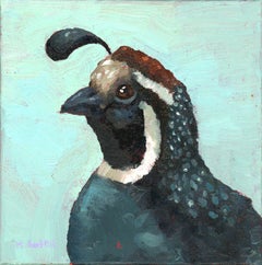 "On A Good Day" Oil Painting of a quail over a turquoise background