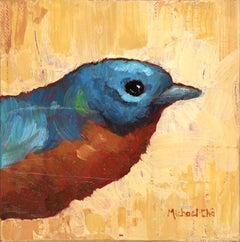 "The Brass" Small Oil Painting of a Blue and Orange Bird