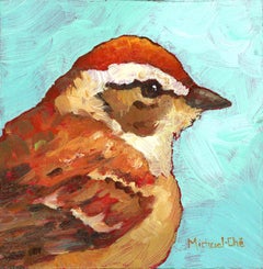 "The Golds Will Get It Done" Impasto oil painting of brown and orange bird