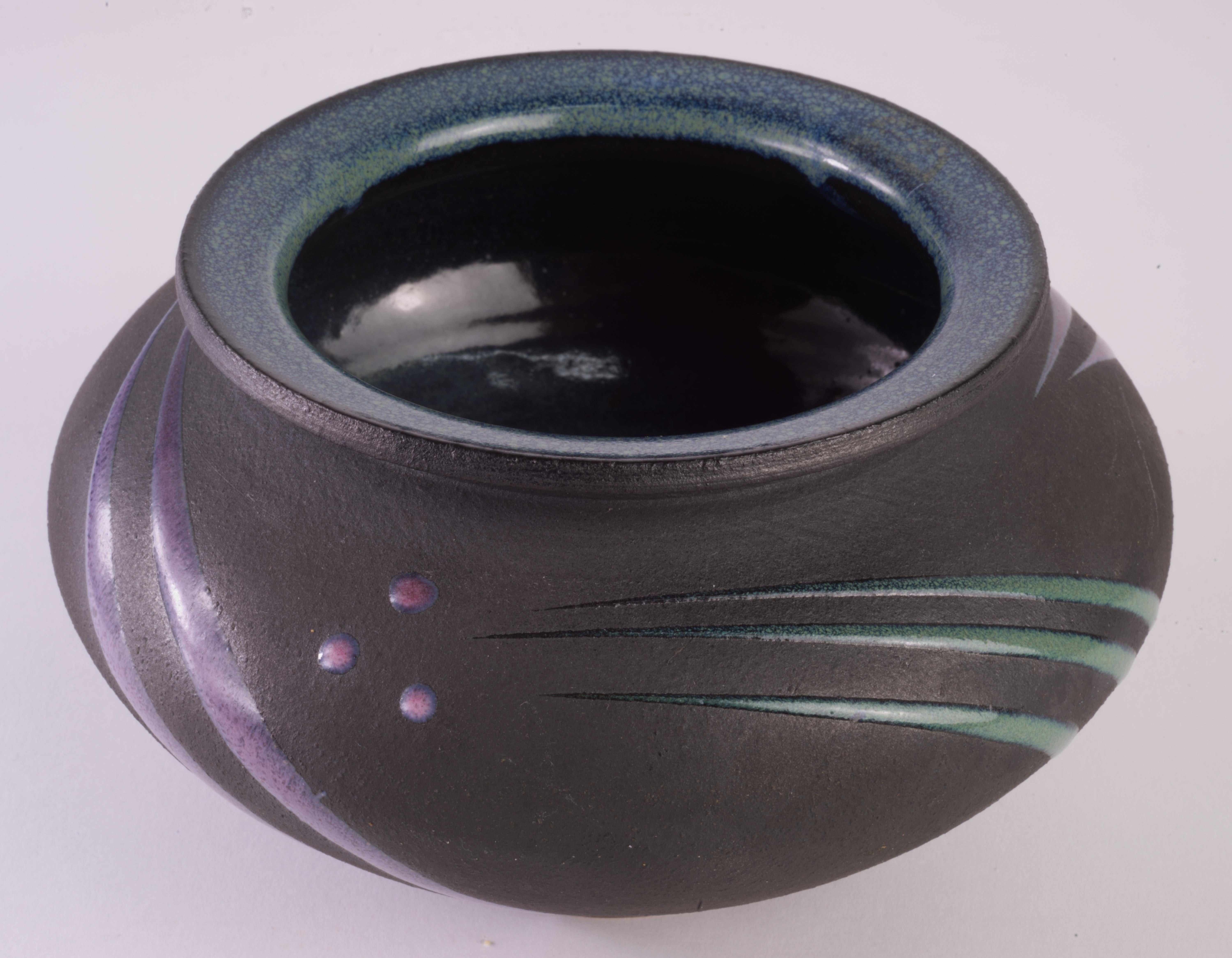 Modern Michael Cho Art Pottery Postmodern Vase Black For Sale