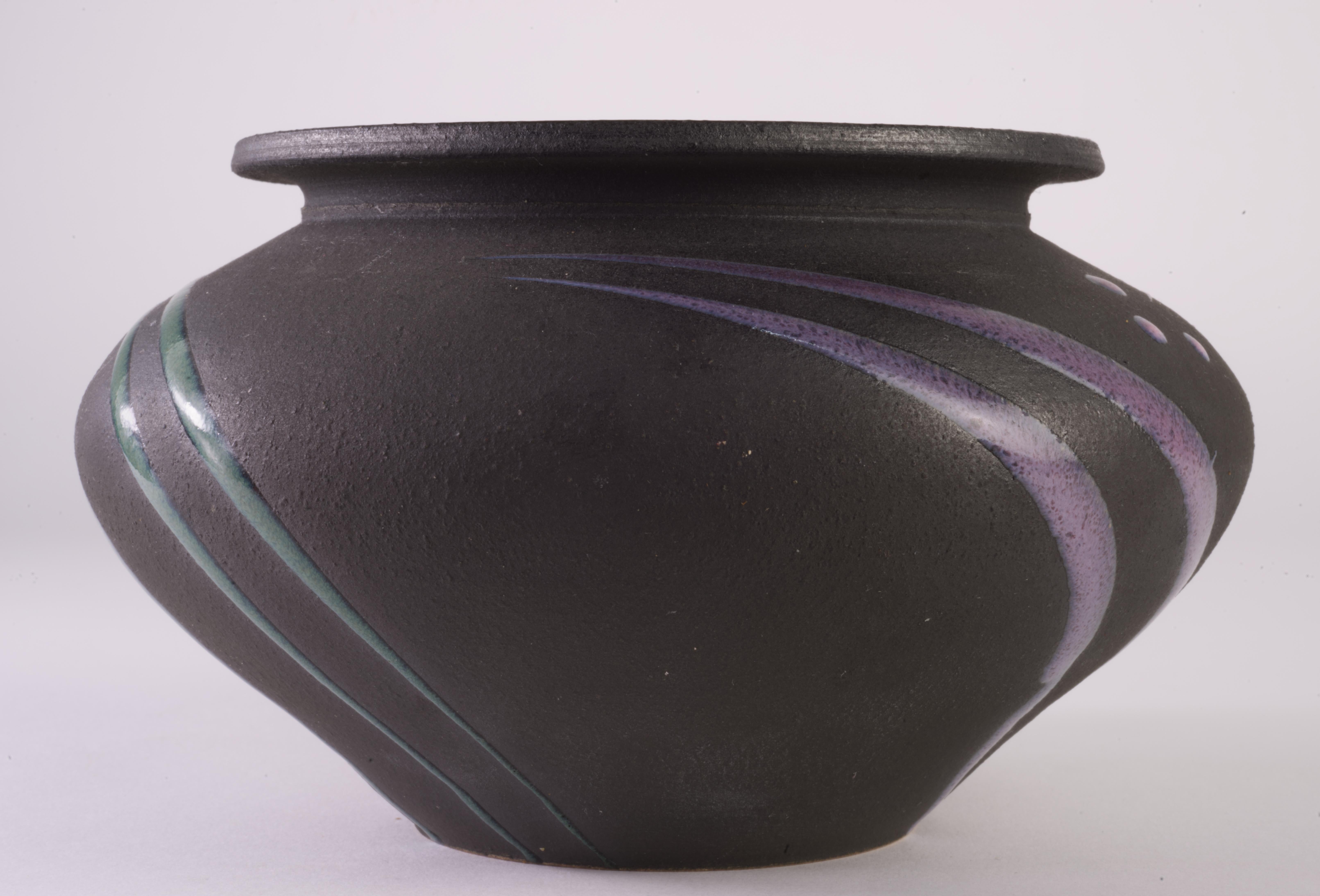 20th Century Michael Cho Art Pottery Postmodern Vase Black For Sale
