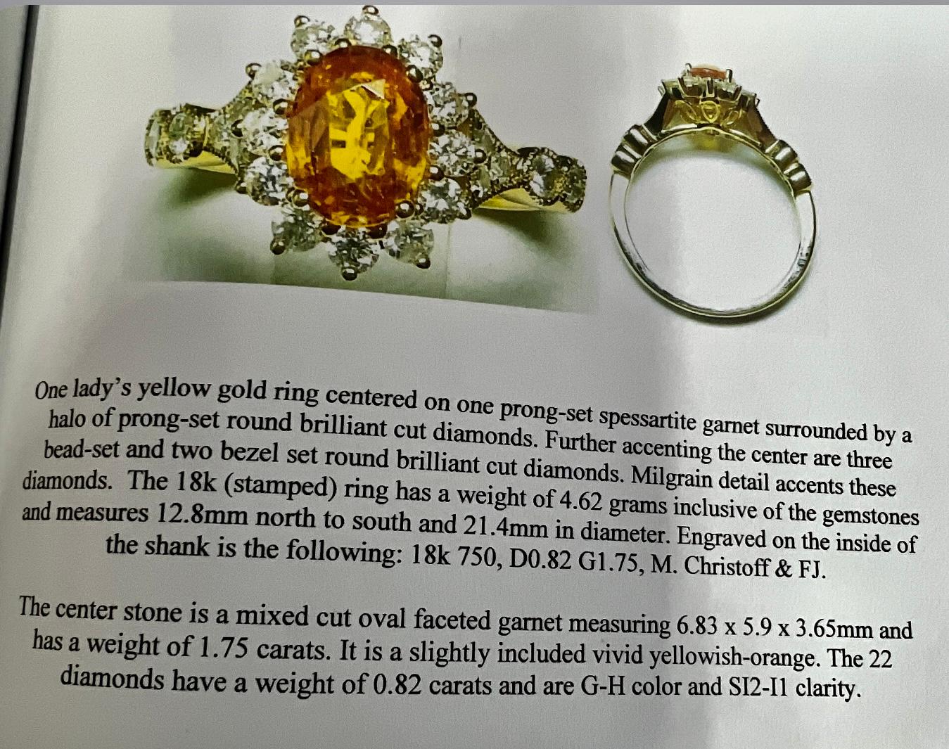 Michael Christoff 1,75 Karat Orange Spessartit Granat Diamantring 18K Gold GIA im Angebot 6