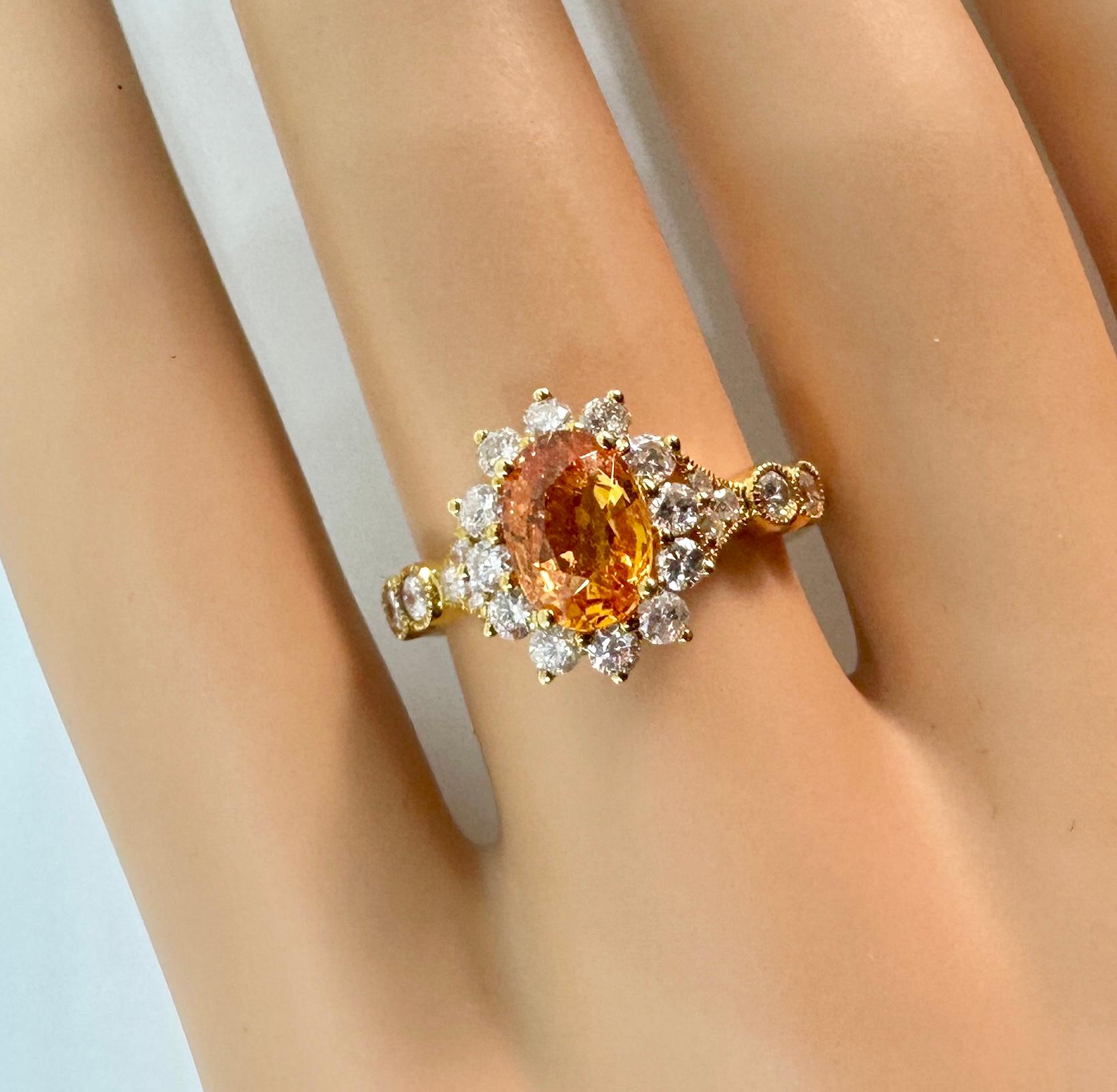 Michael Christoff 1,75 Karat Orange Spessartit Granat Diamantring 18K Gold GIA (Ovalschliff) im Angebot