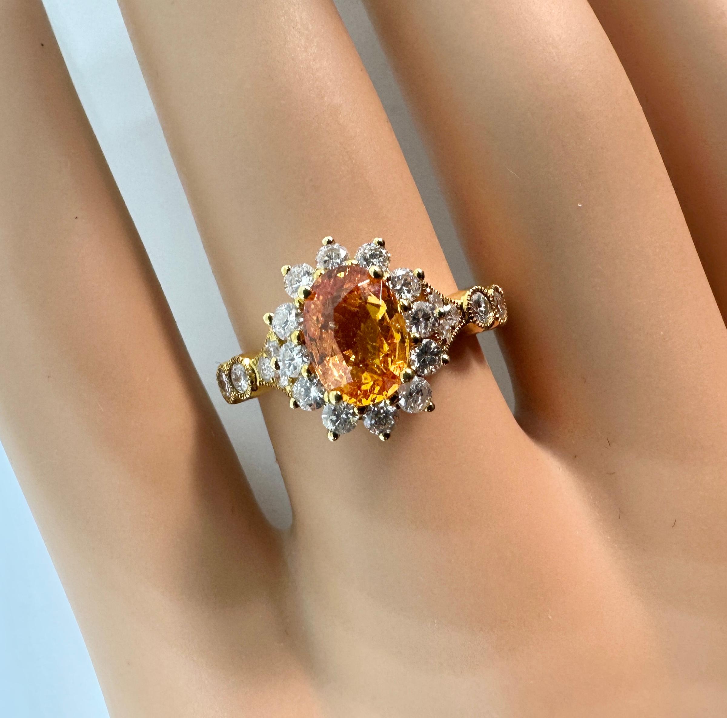 Michael Christoff 1,75 Karat Orange Spessartit Granat Diamantring 18K Gold GIA im Zustand „Hervorragend“ im Angebot in New York, NY
