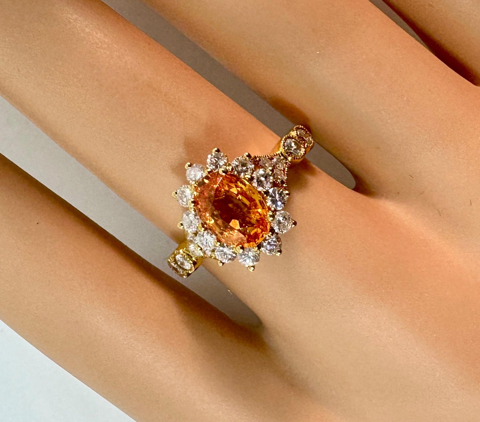 Michael Christoff 1,75 Karat Orange Spessartit Granat Diamantring 18K Gold GIA im Angebot 1