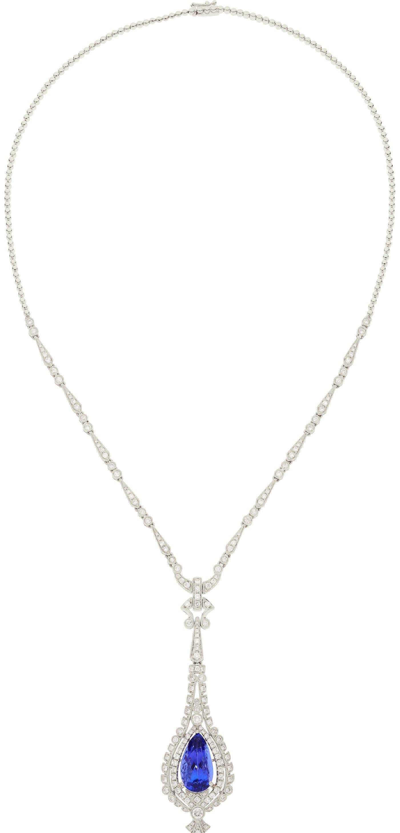 Modern Michael Christoff 18k White Gold 7.75 Carat Tanzanite & Diamond Pendant, Size 18 For Sale