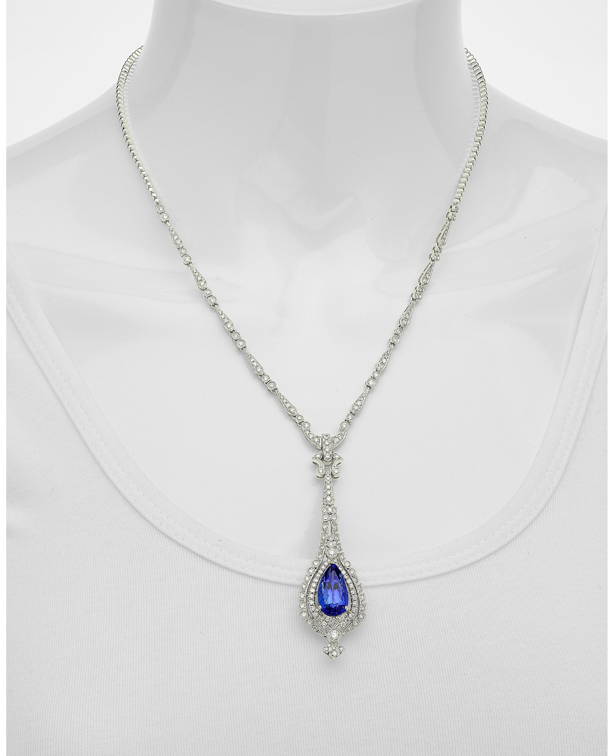 Michael Christoff 18k White Gold 7.75 Carat Tanzanite & Diamond Pendant, Size 18 For Sale 2