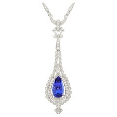 Michael Christoff 18k White Gold 7.75 Carat Tanzanite & Diamond Pendant, Size 18