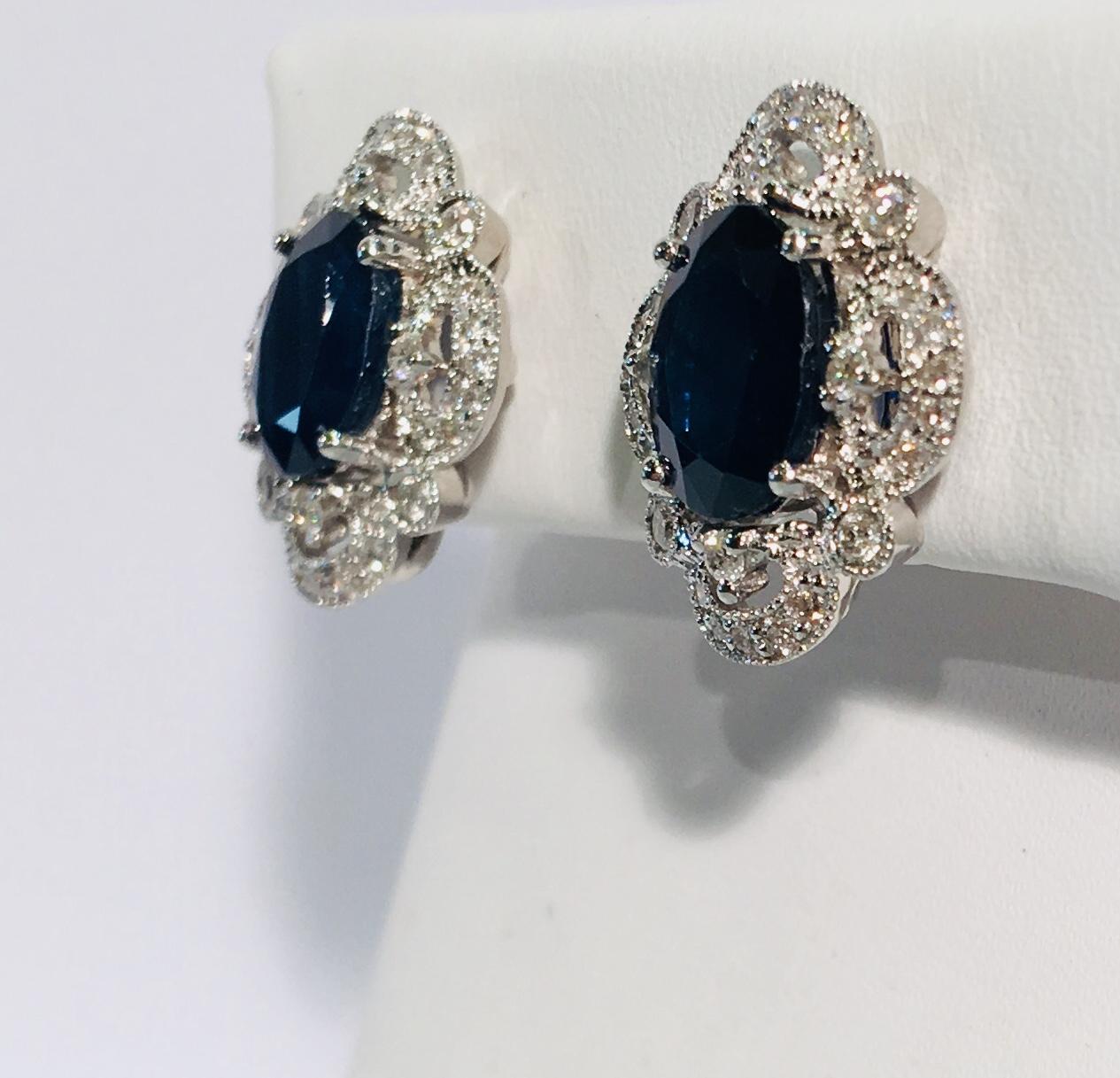 Michael Christoff 5.33 Carat Sapphire and Diamond White Gold Filigree Earrings 1