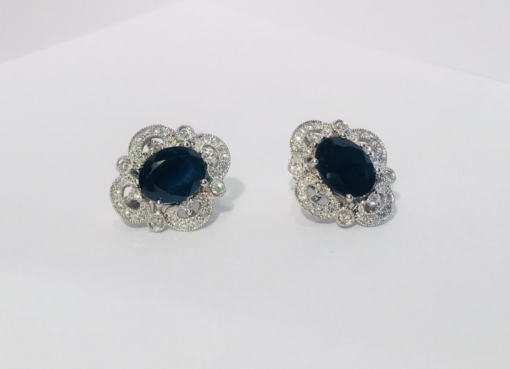 Contemporary Michael Christoff 5.33 Carat Sapphire and Diamond White Gold Filigree Earrings
