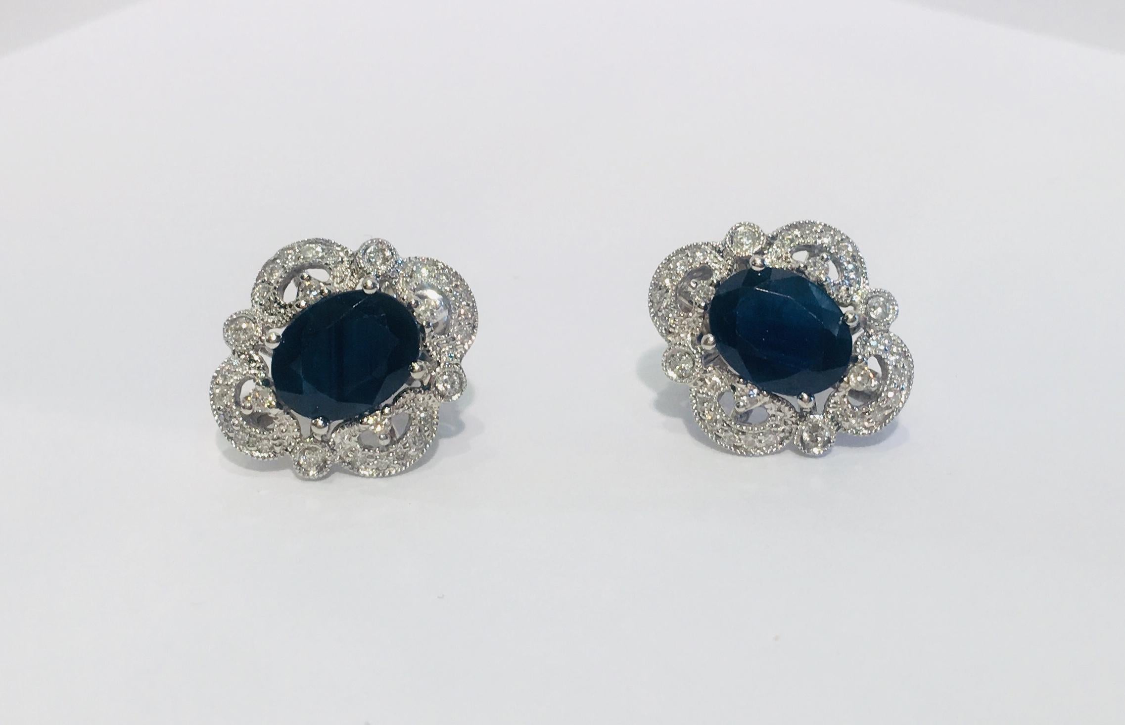 Oval Cut Michael Christoff 5.33 Carat Sapphire and Diamond White Gold Filigree Earrings