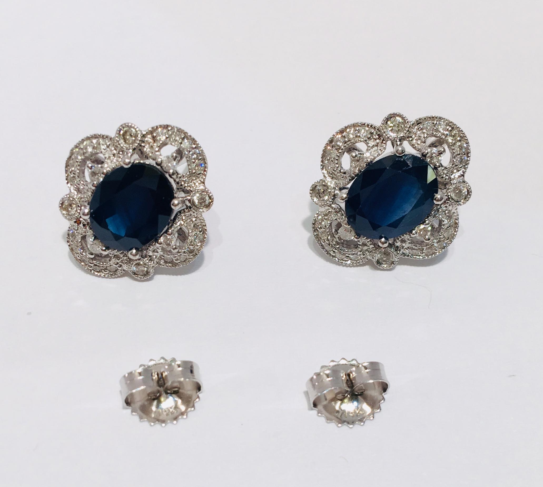 Michael Christoff 5.33 Carat Sapphire and Diamond White Gold Filigree Earrings In Excellent Condition In Tustin, CA