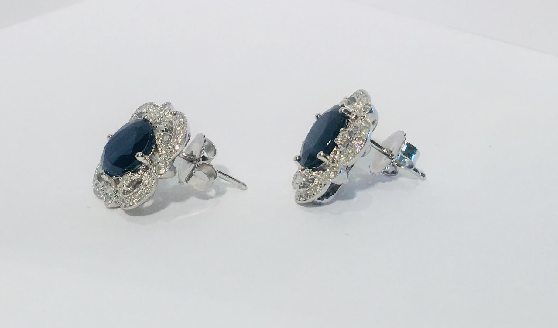 Women's Michael Christoff 5.33 Carat Sapphire and Diamond White Gold Filigree Earrings