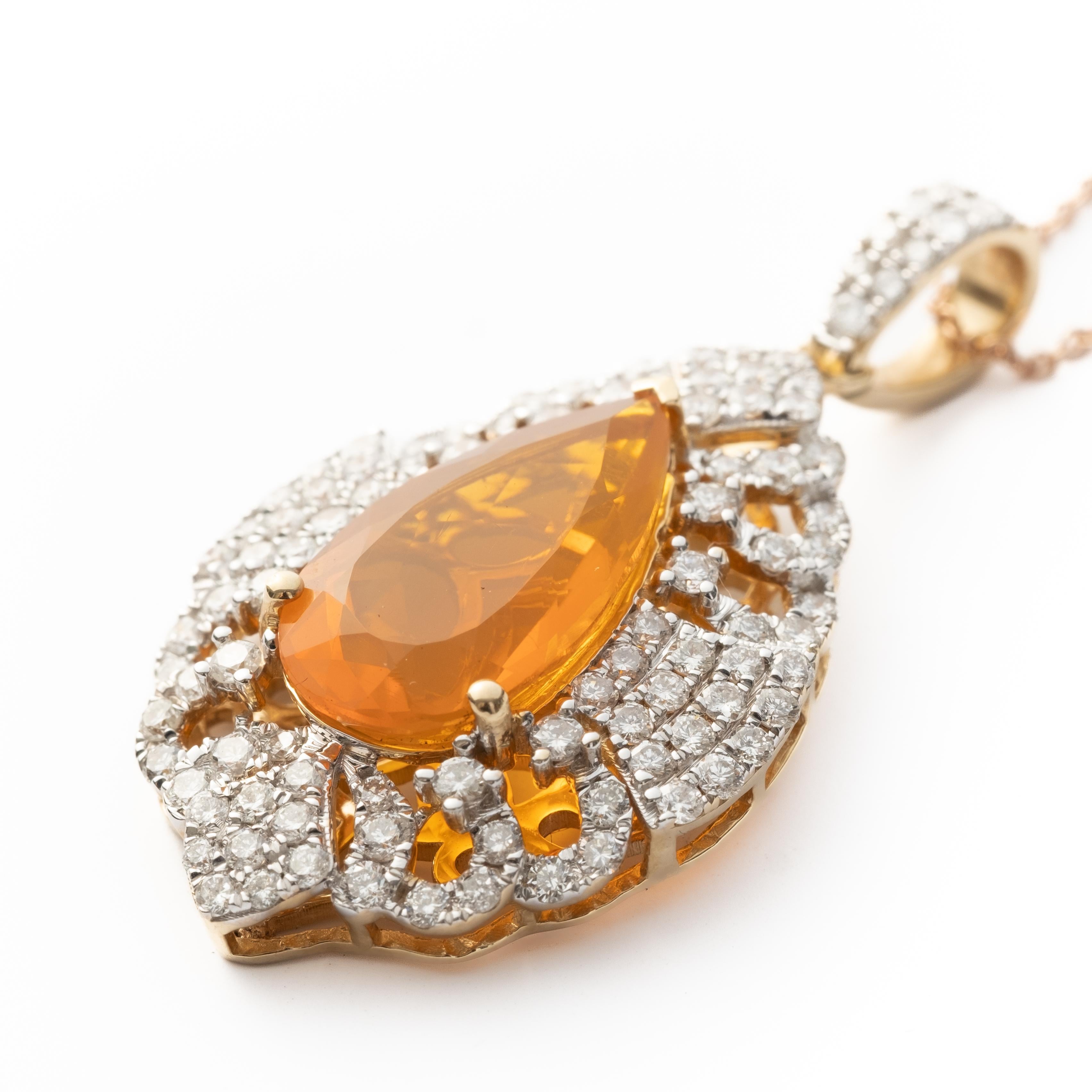 Women's or Men's Michael Christoff Fire Opal, Diamond, Gold Pendant-Necklace