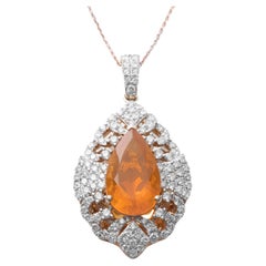 Michael Christoff Fire Opal, Diamond, Gold Pendant-Necklace