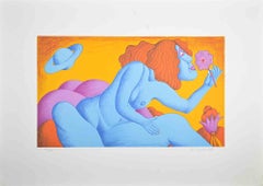 Woman  With a Flower - Original Lithograph by Michael Ciomakov - 1970s