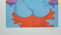 Woman With Parrot - Original Lithograph by Michael Ciomakov - 1970s