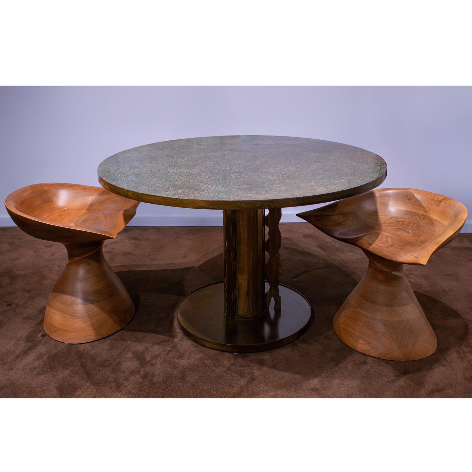 Michael Coffey Rare Pair of Hand-Carved Stools in Walnut 2007 (Signed) For Sale 2