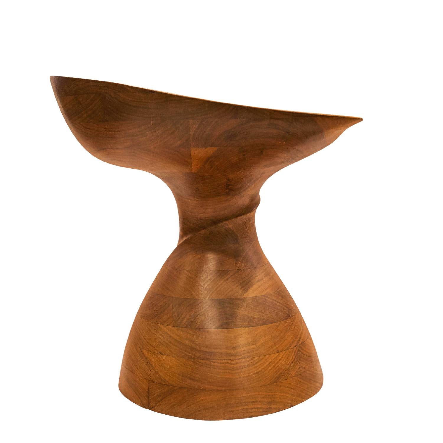 Contemporary Michael Coffey Rare Set of 6 Hand-Carved Stools in Walnut 2007 (Signed) For Sale