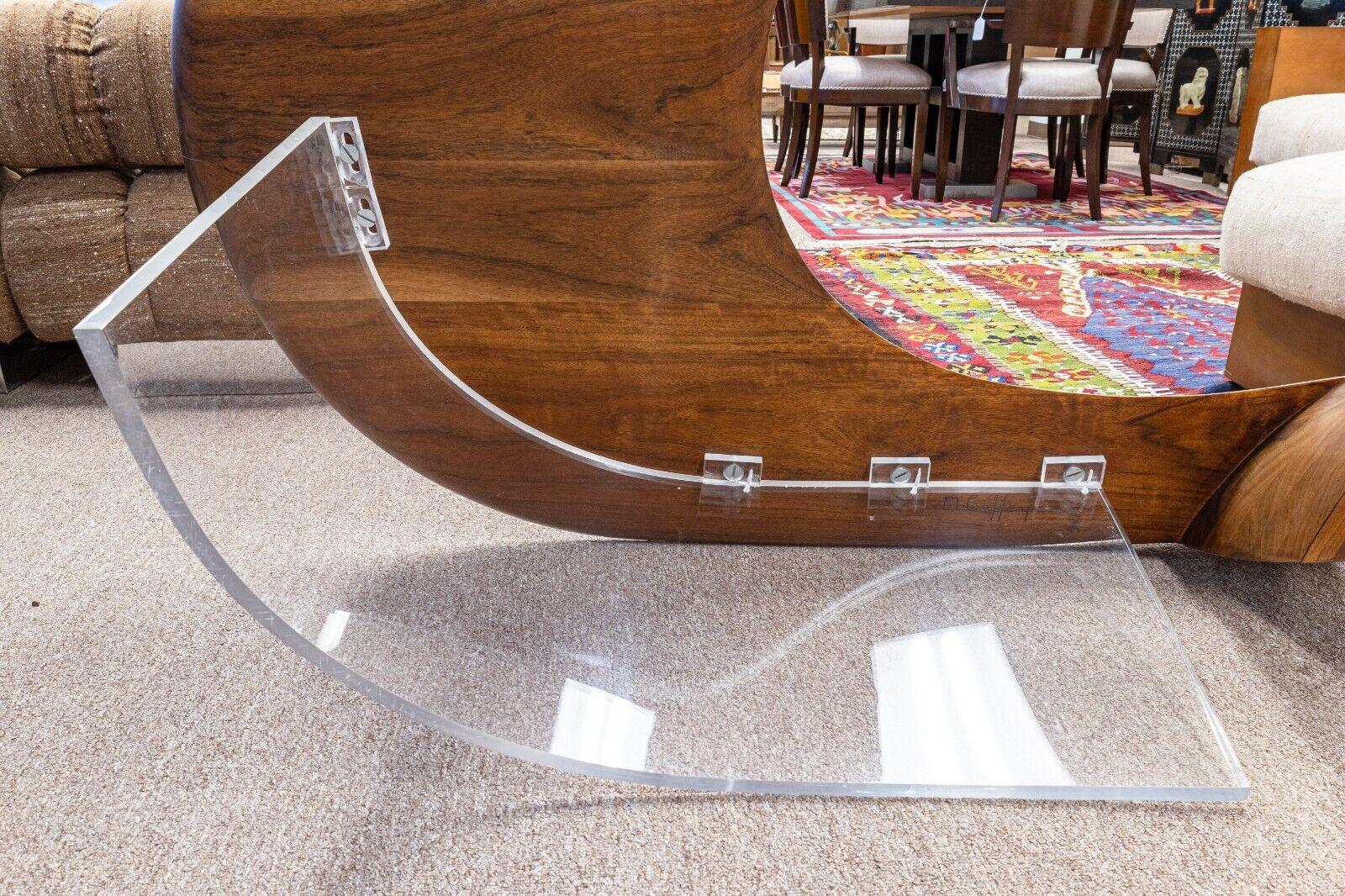 Michael Coffey Signed Pegasus Contemporary Modern Wood and Lucite Coffee Table For Sale 10