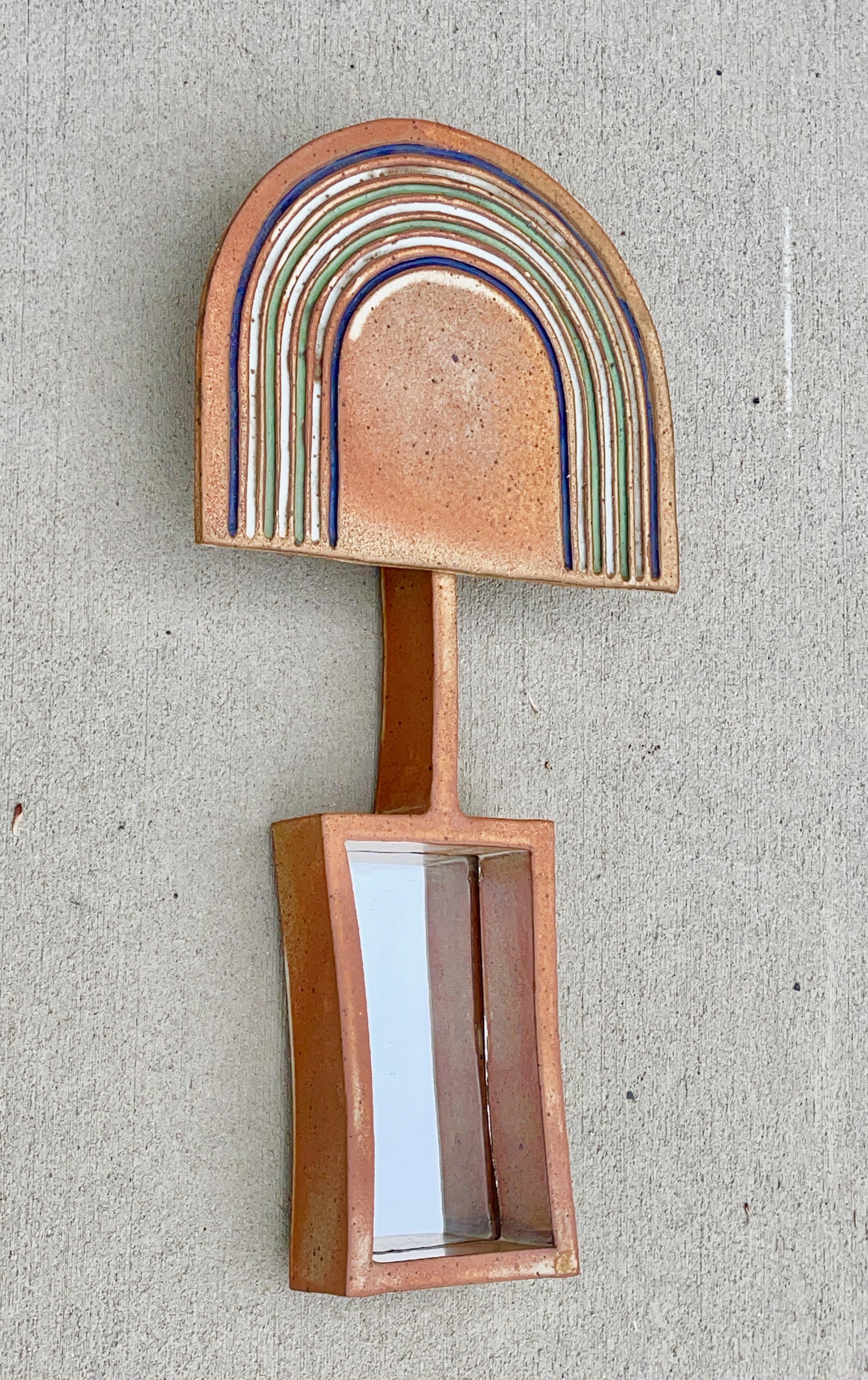 American Michael Cohen 1970's Ceramic Sculptural Shadowbox Wall Mirror For Sale